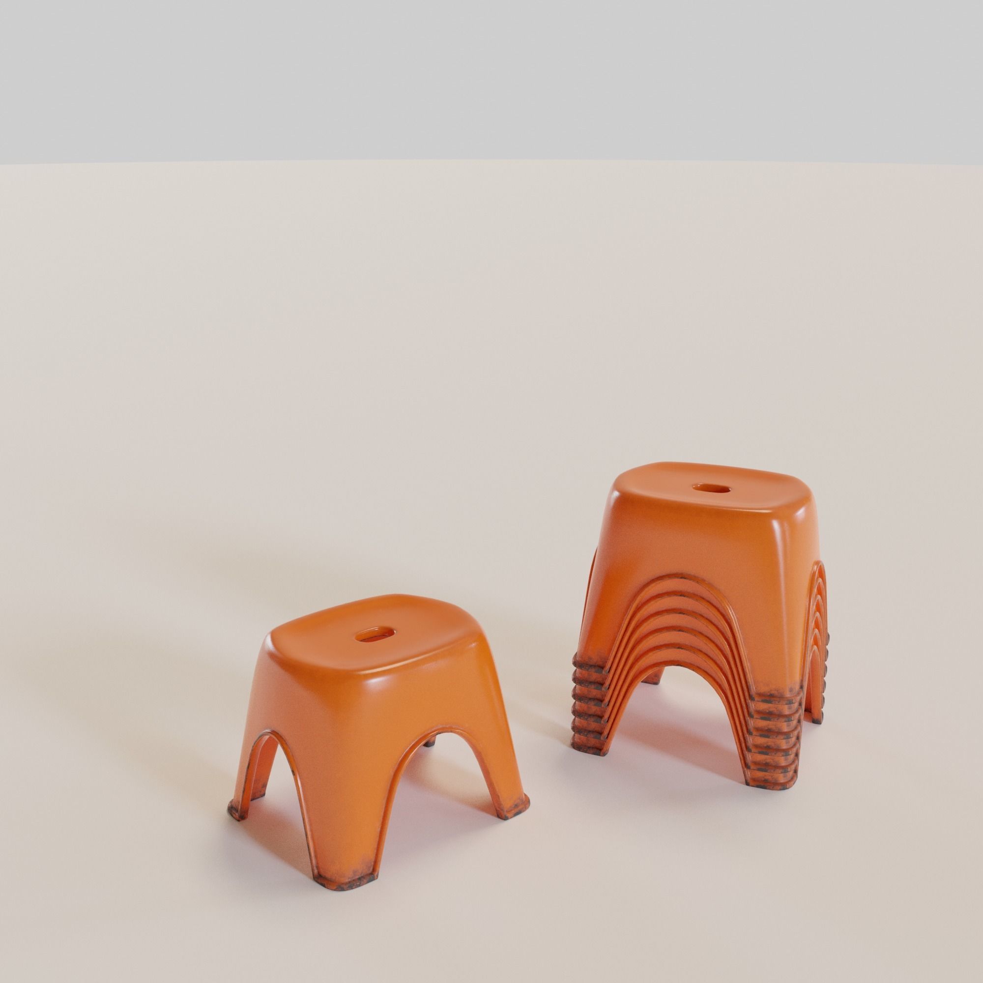 Stackable Small Plastic Stool Low-poly 3D model_4