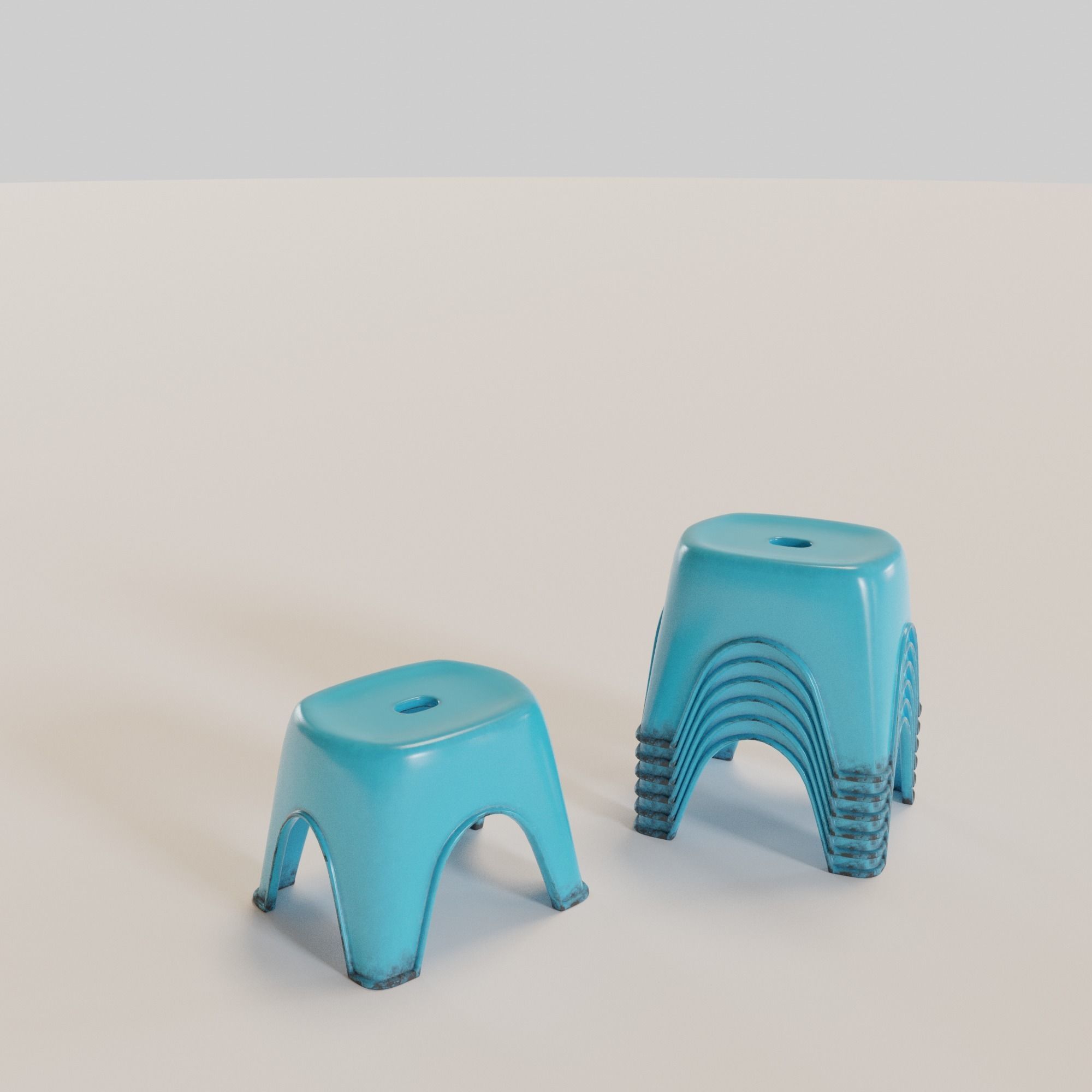 Stackable Small Plastic Stool Low-poly 3D model_3
