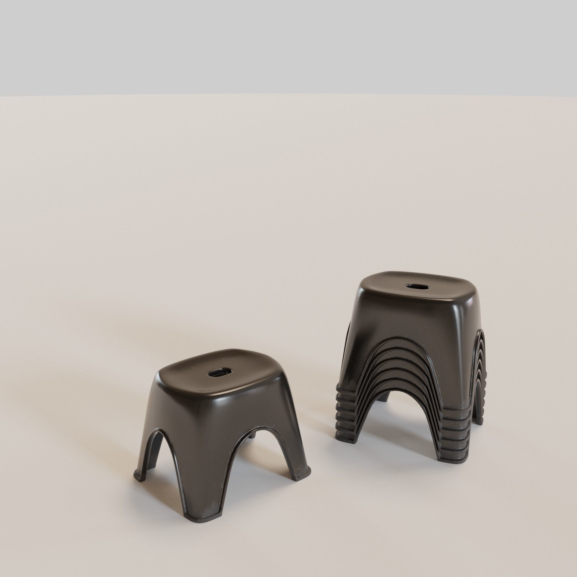 Stackable Small Plastic Stool Low-poly 3D model_2