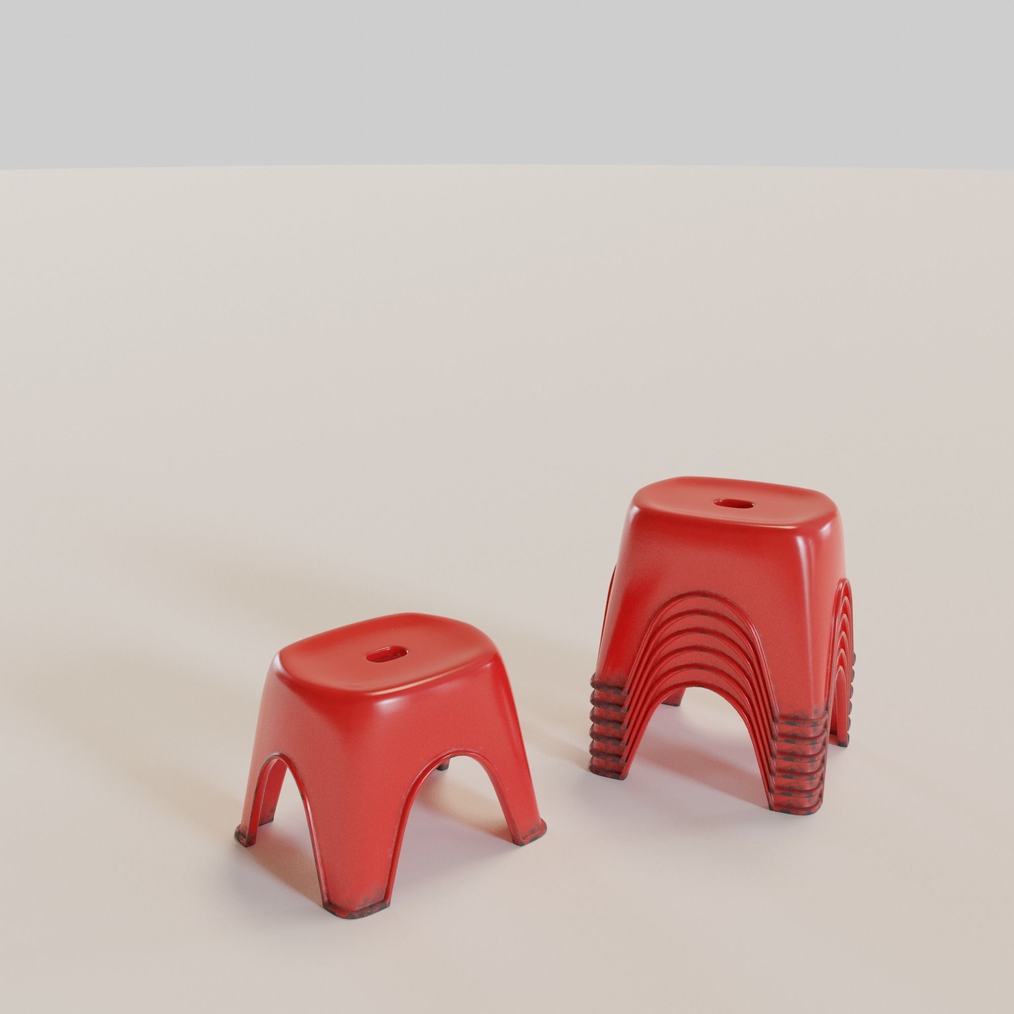Stackable Small Plastic Stool Low-poly 3D model_5