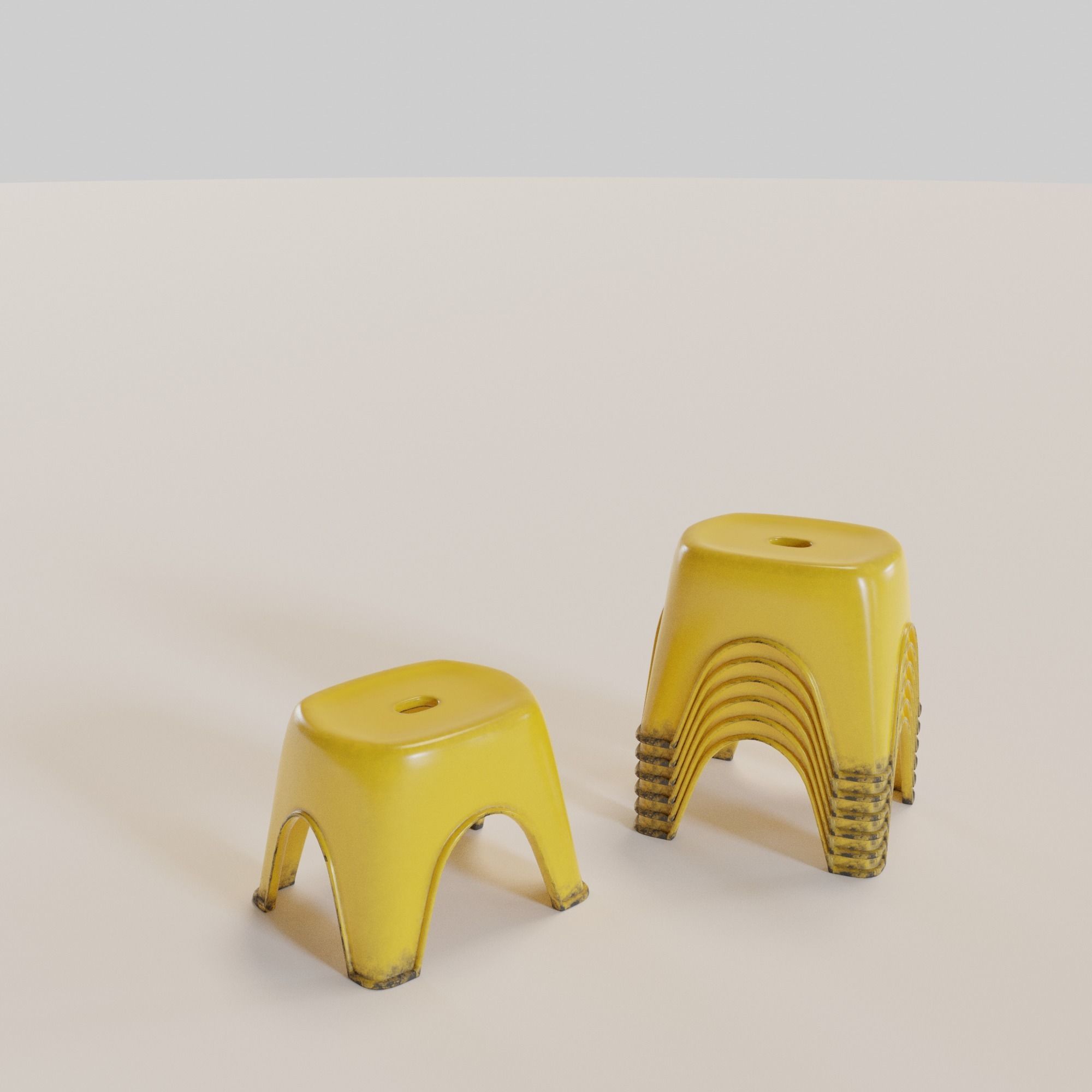 Stackable Small Plastic Stool Low-poly 3D model_7