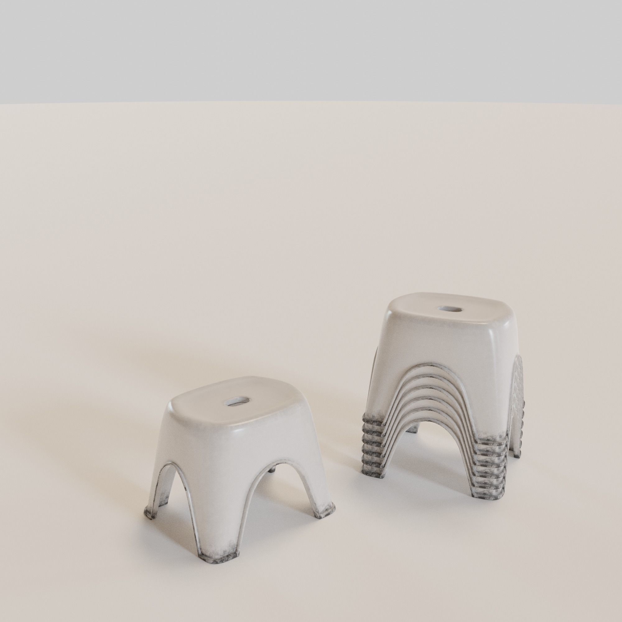 Stackable Small Plastic Stool Low-poly 3D model_6