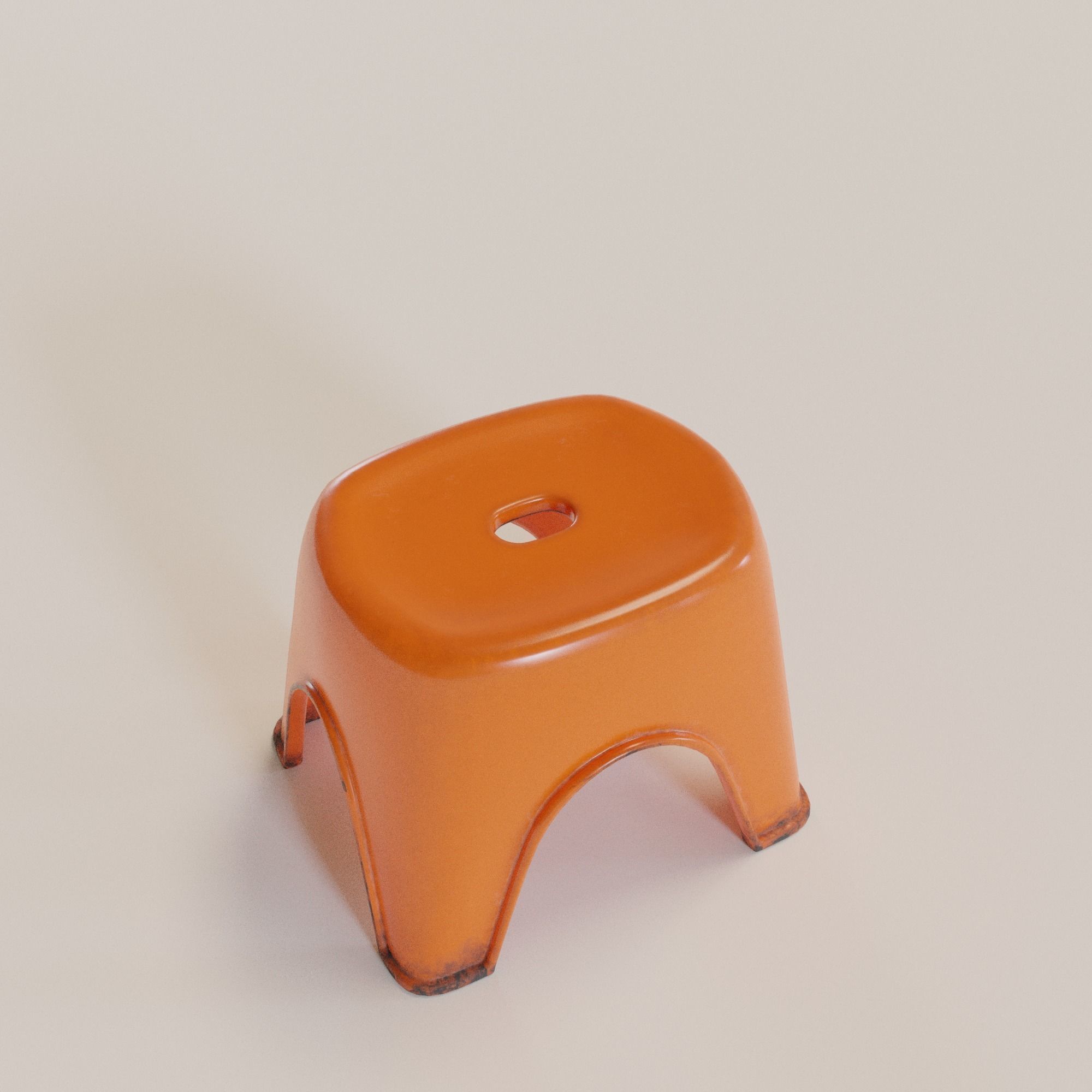 Stackable Small Plastic Stool Low-poly 3D model_9