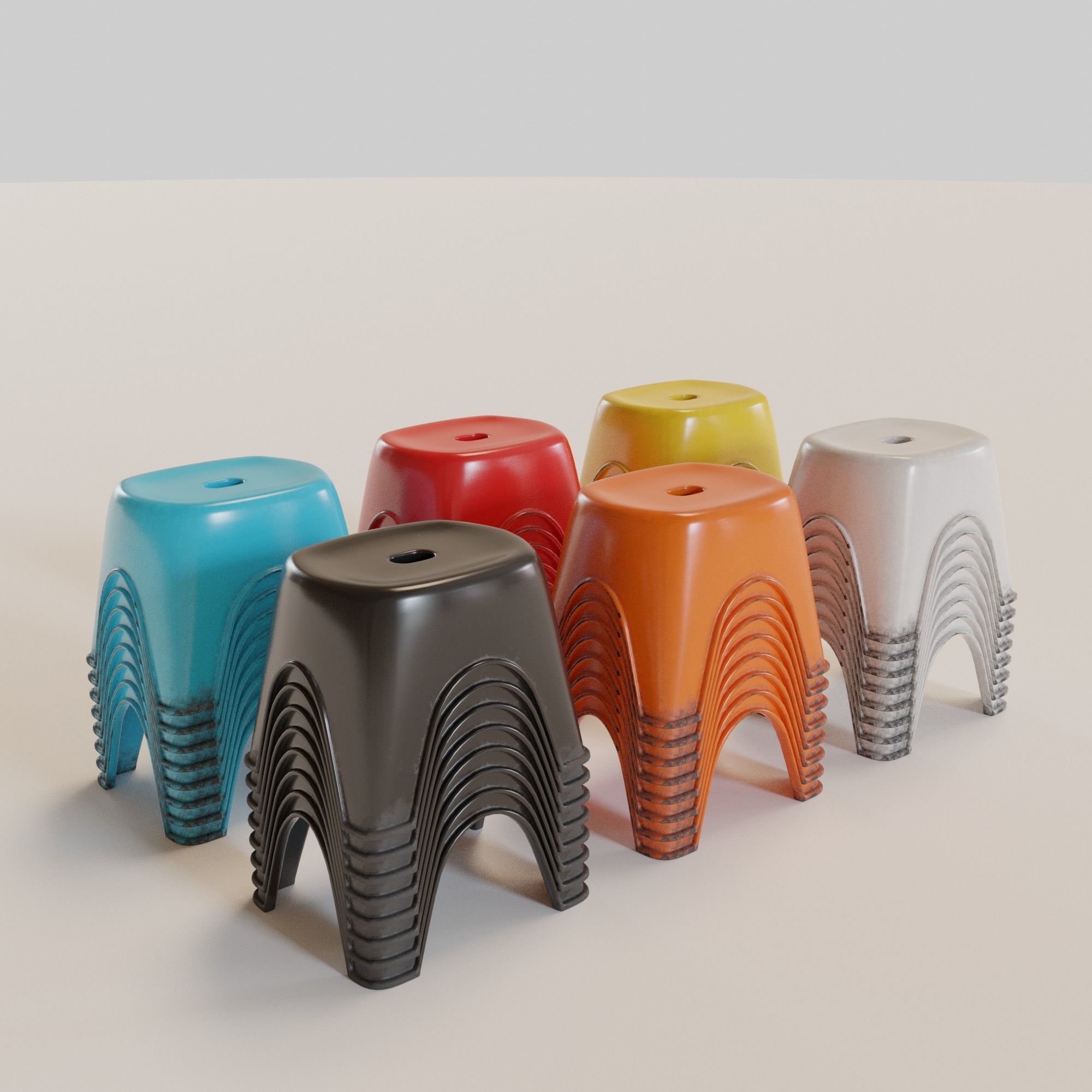 Stackable Small Plastic Stool Low-poly 3D model_1