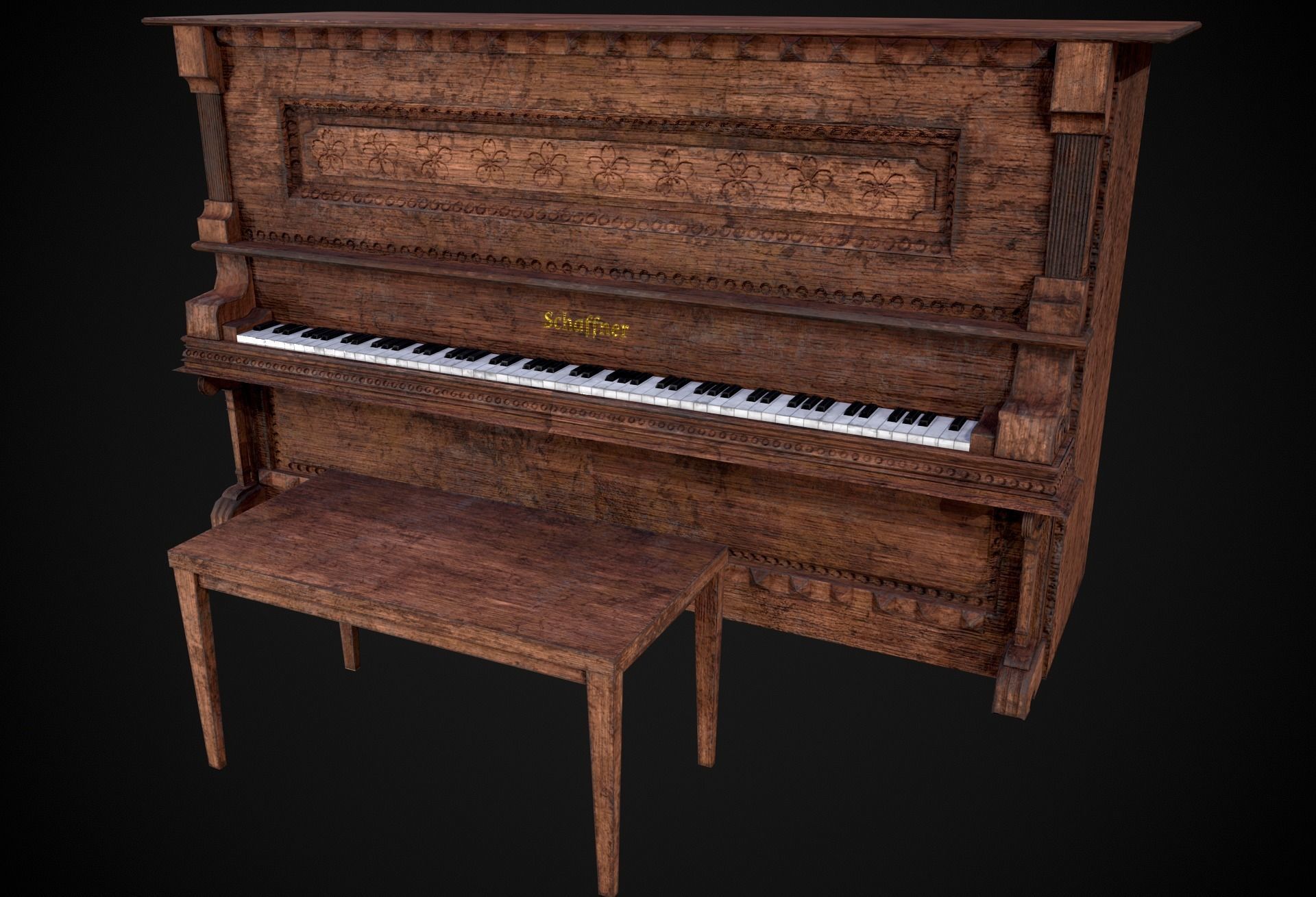 Game Ready Piano  Low-poly 3D model_2