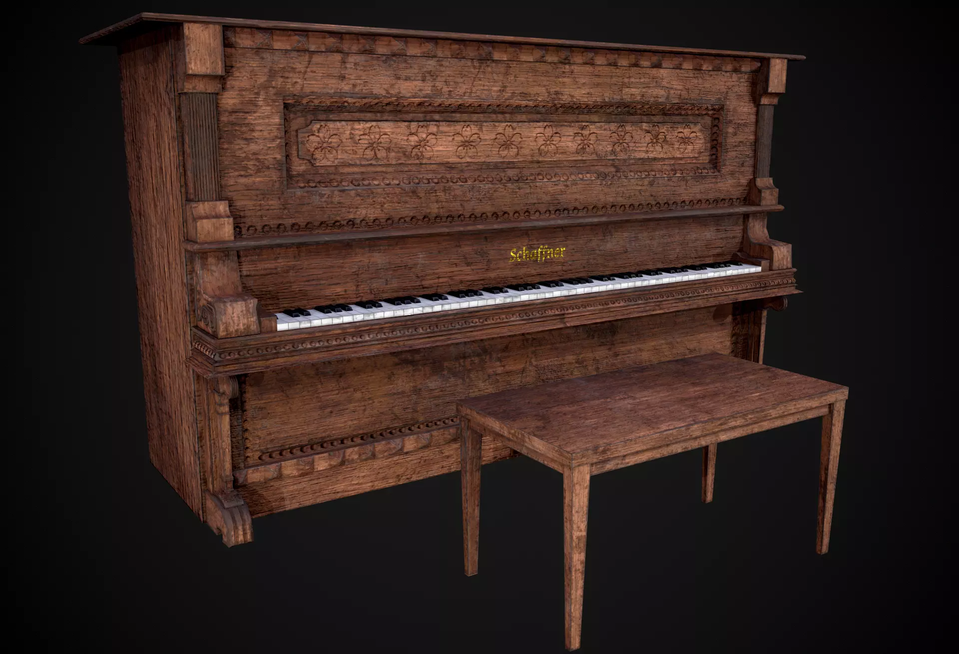 Game Ready Piano  Low-poly 3D model_0