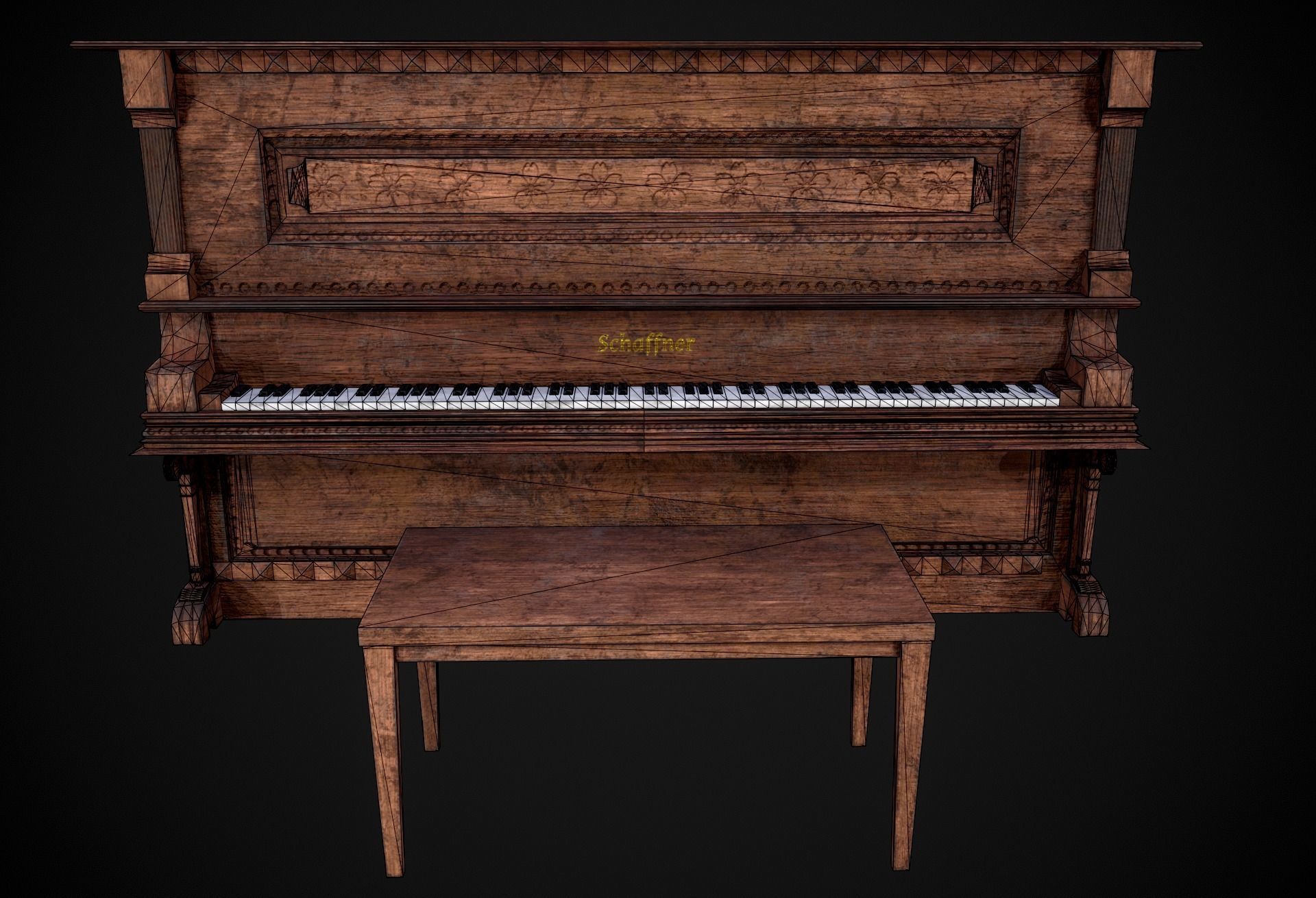 Game Ready Piano  Low-poly 3D model_7