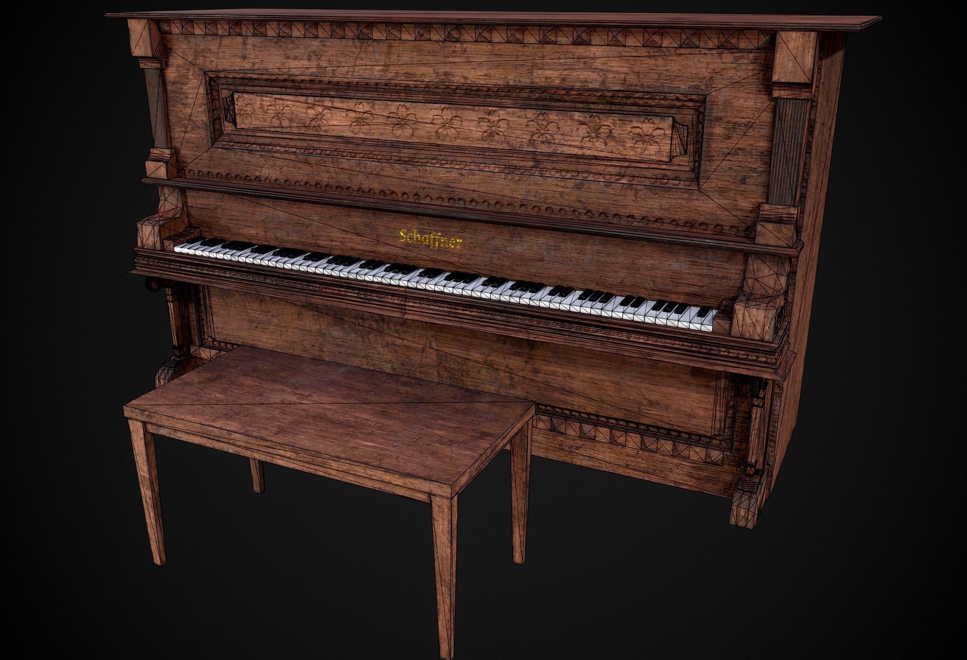Game Ready Piano  Low-poly 3D model_8