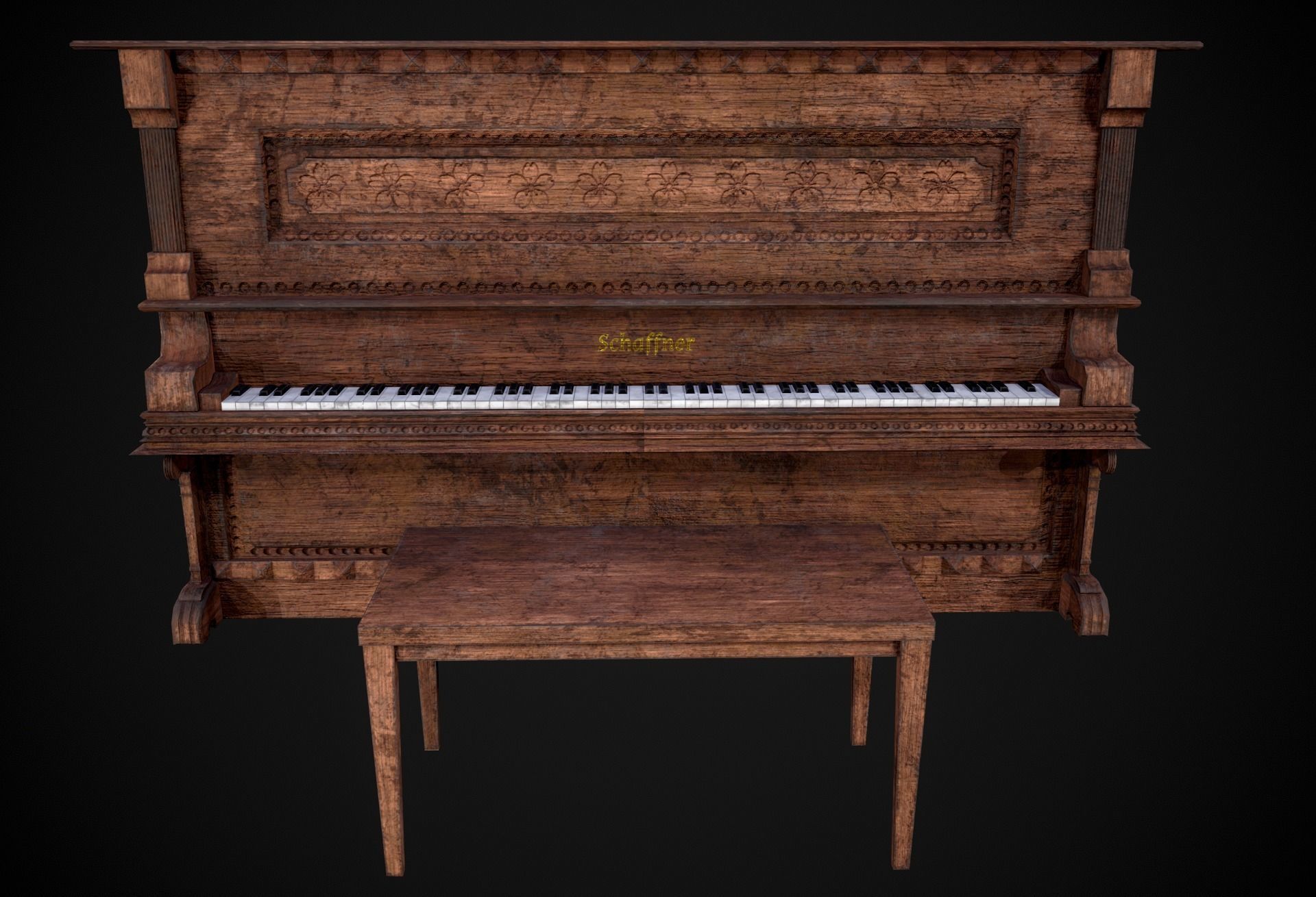 Game Ready Piano  Low-poly 3D model_1