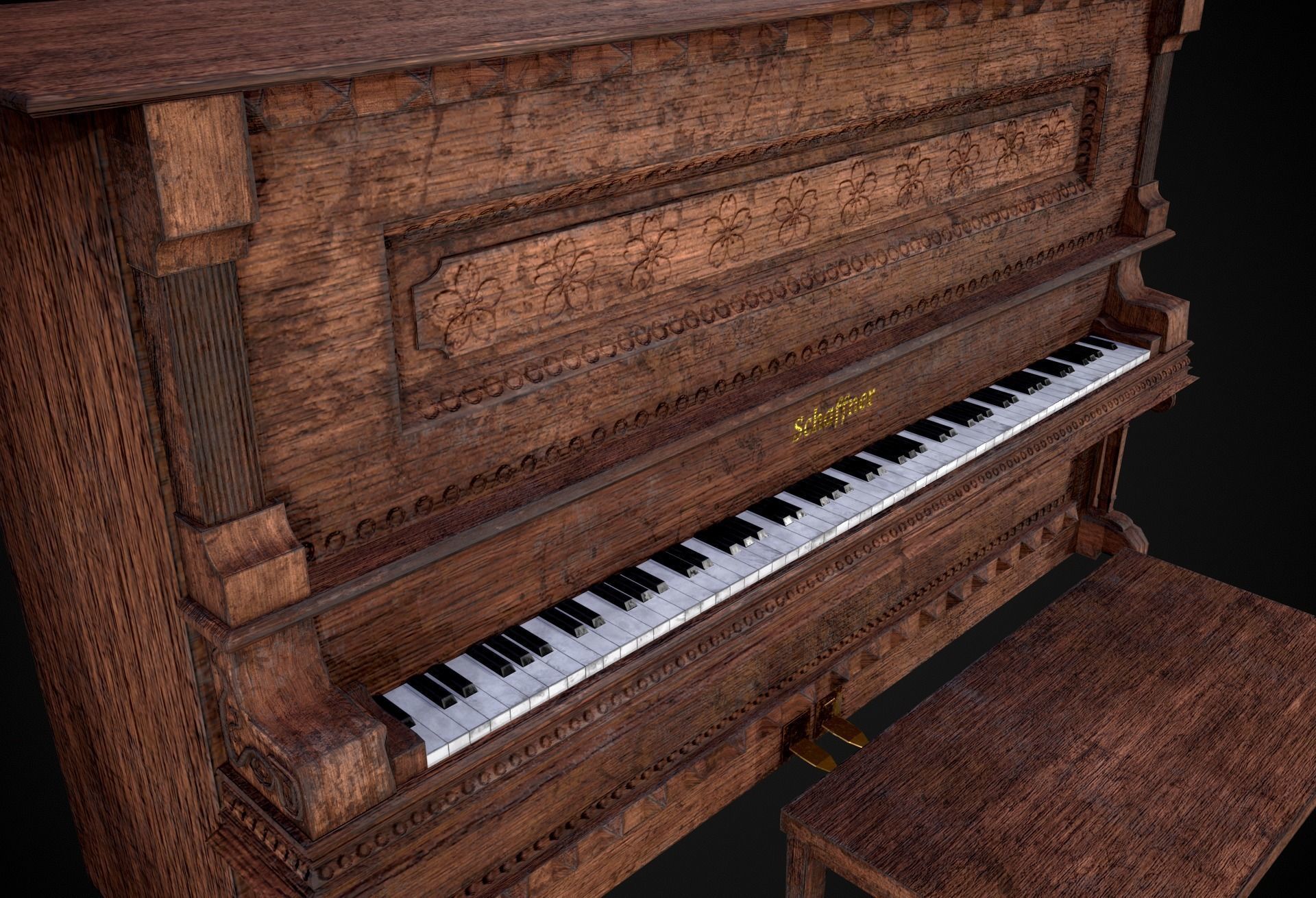 Game Ready Piano  Low-poly 3D model_4