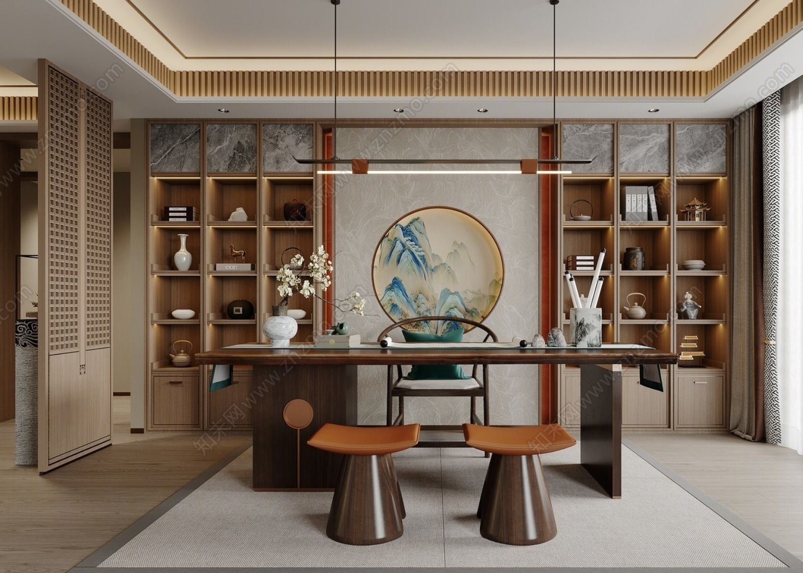 Chinese style villa interior design scene 03 3D model 3D model_2