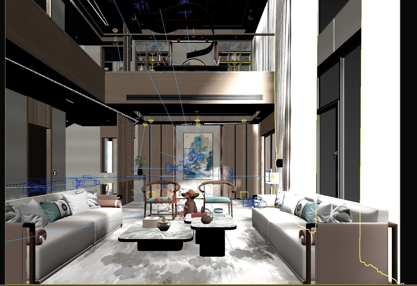 Chinese style villa interior design scene 03 3D model 3D model_4