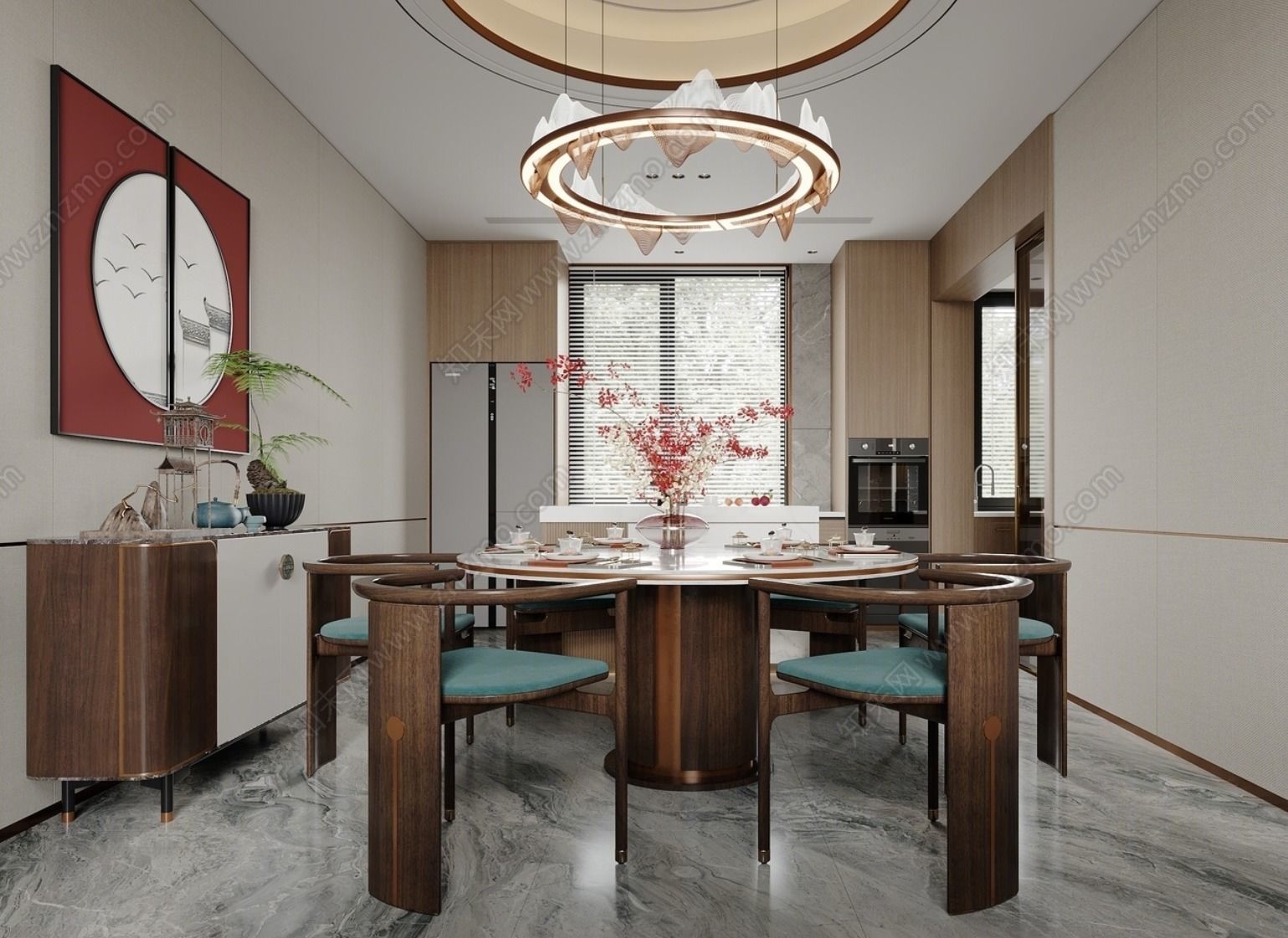Chinese style villa interior design scene 03 3D model 3D model_3