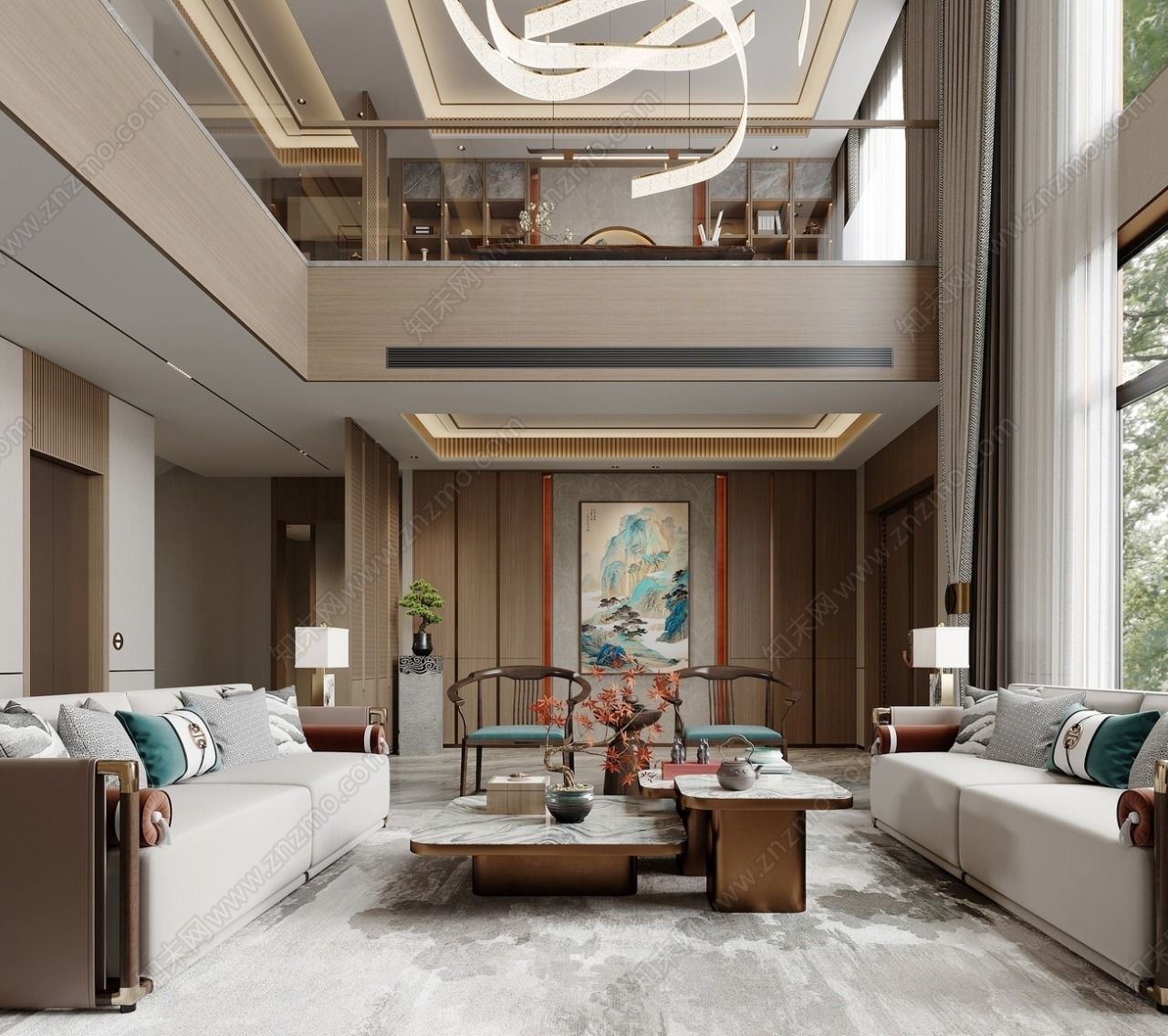 Chinese style villa interior design scene 03 3D model 3D model_1
