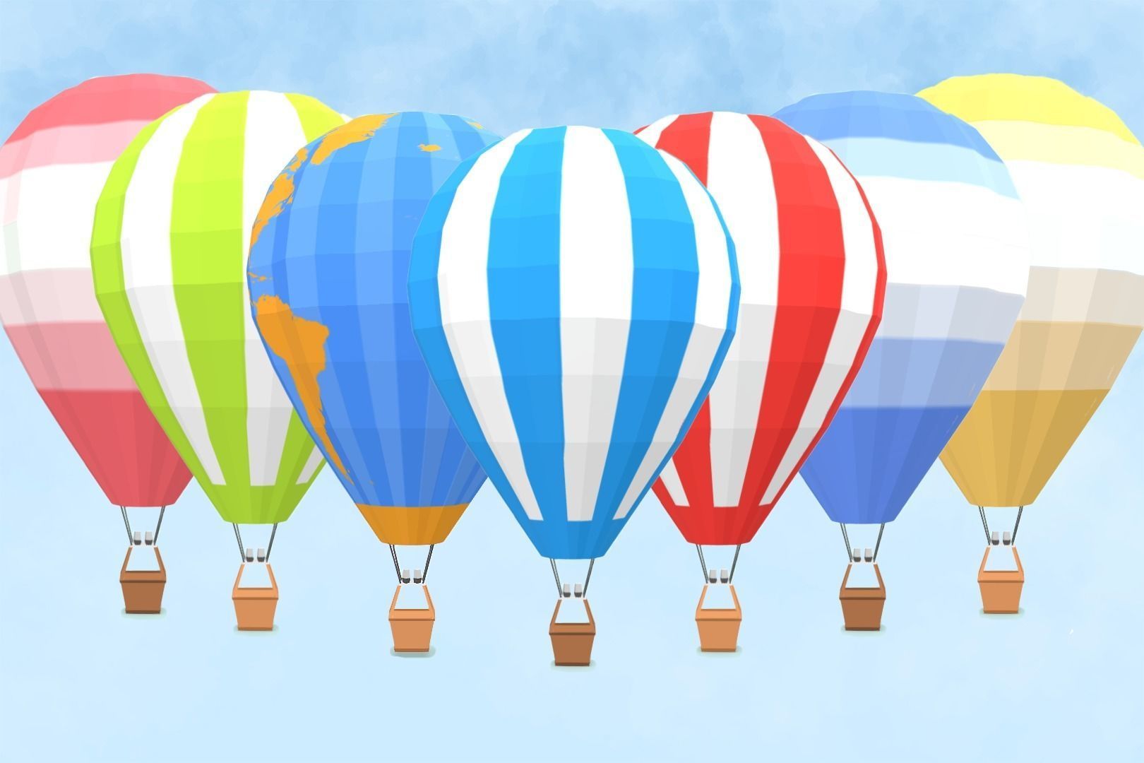 Cartoon Hot Air Balloon Low-poly 3D model_2