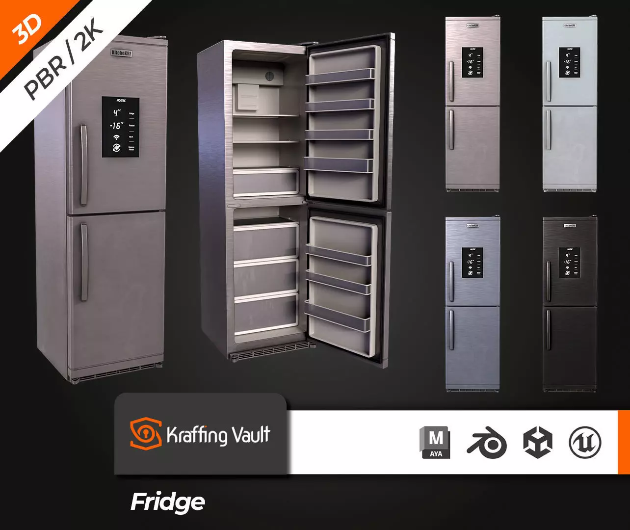 Fridge Low-poly 3D model_0