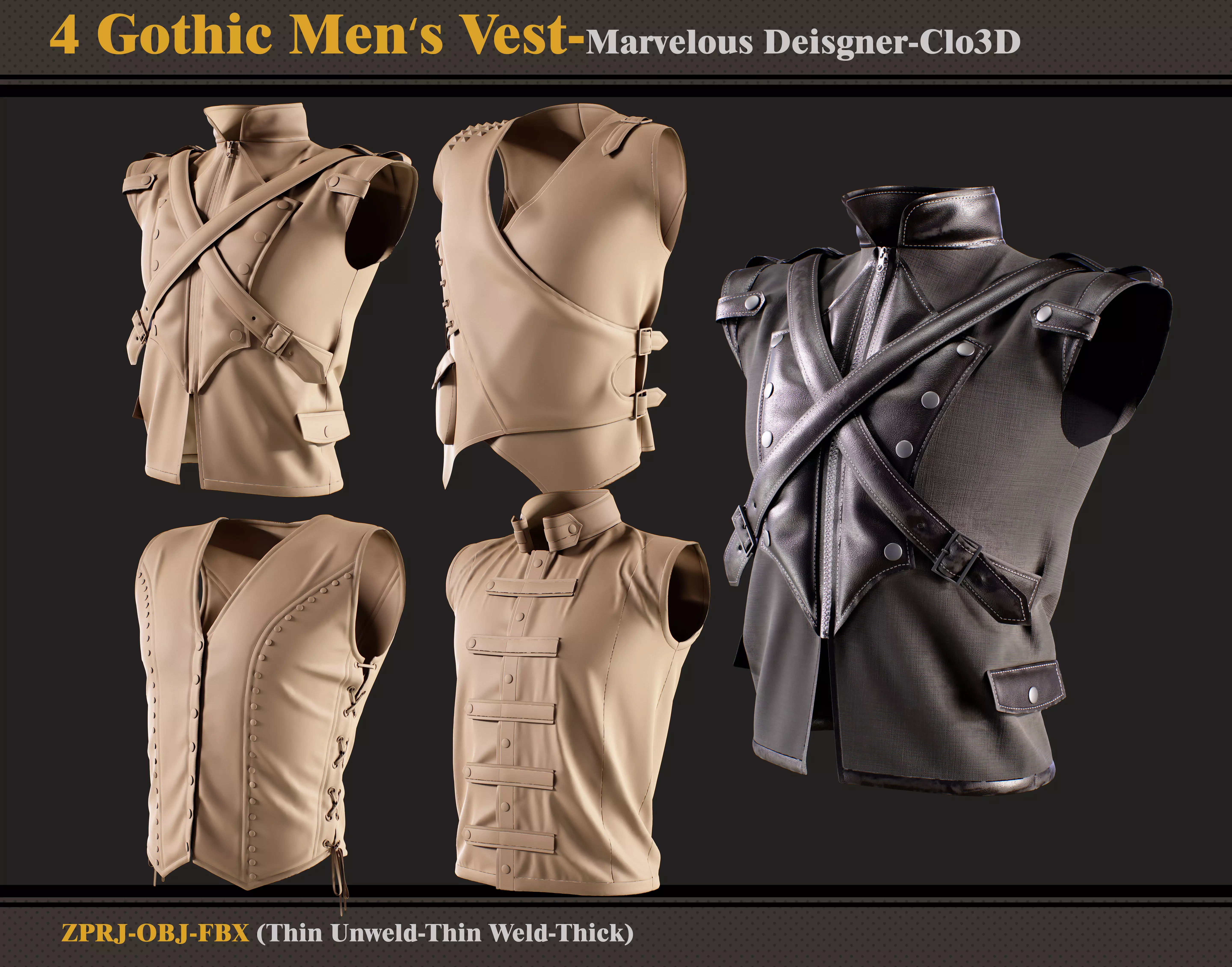 4 Gothic Men Vests-zprj-fbx-obj 3D model