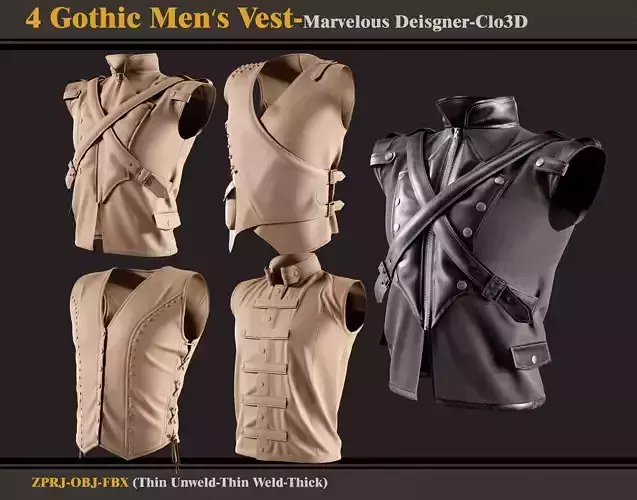 4 Gothic Men Vests-zprj-fbx-obj