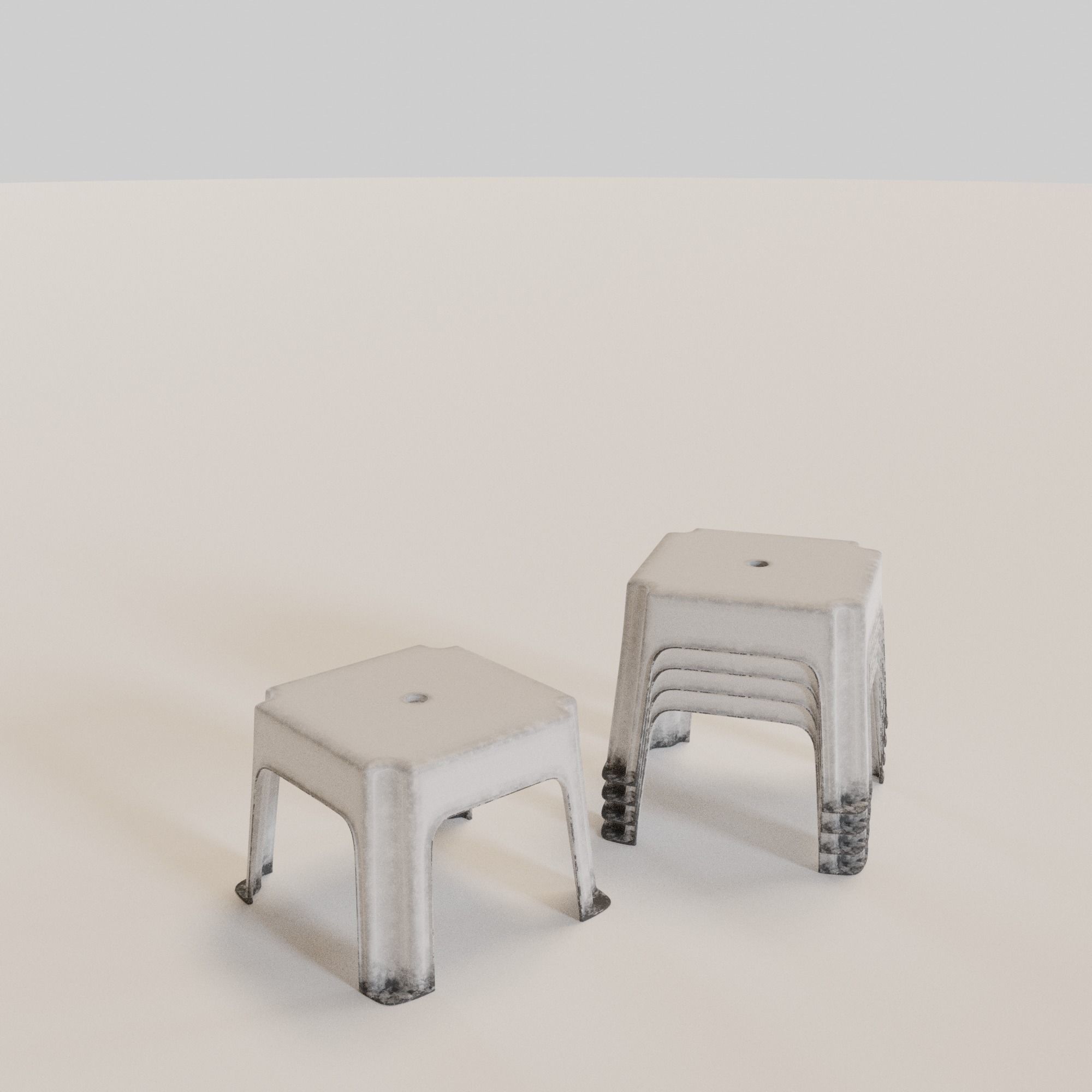 Stackable Small Plastic Stool Low-poly 3D model_8