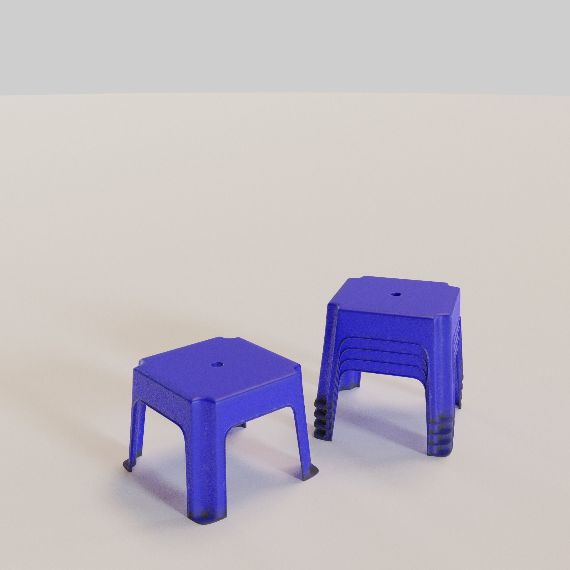 Stackable Small Plastic Stool Low-poly 3D model_6