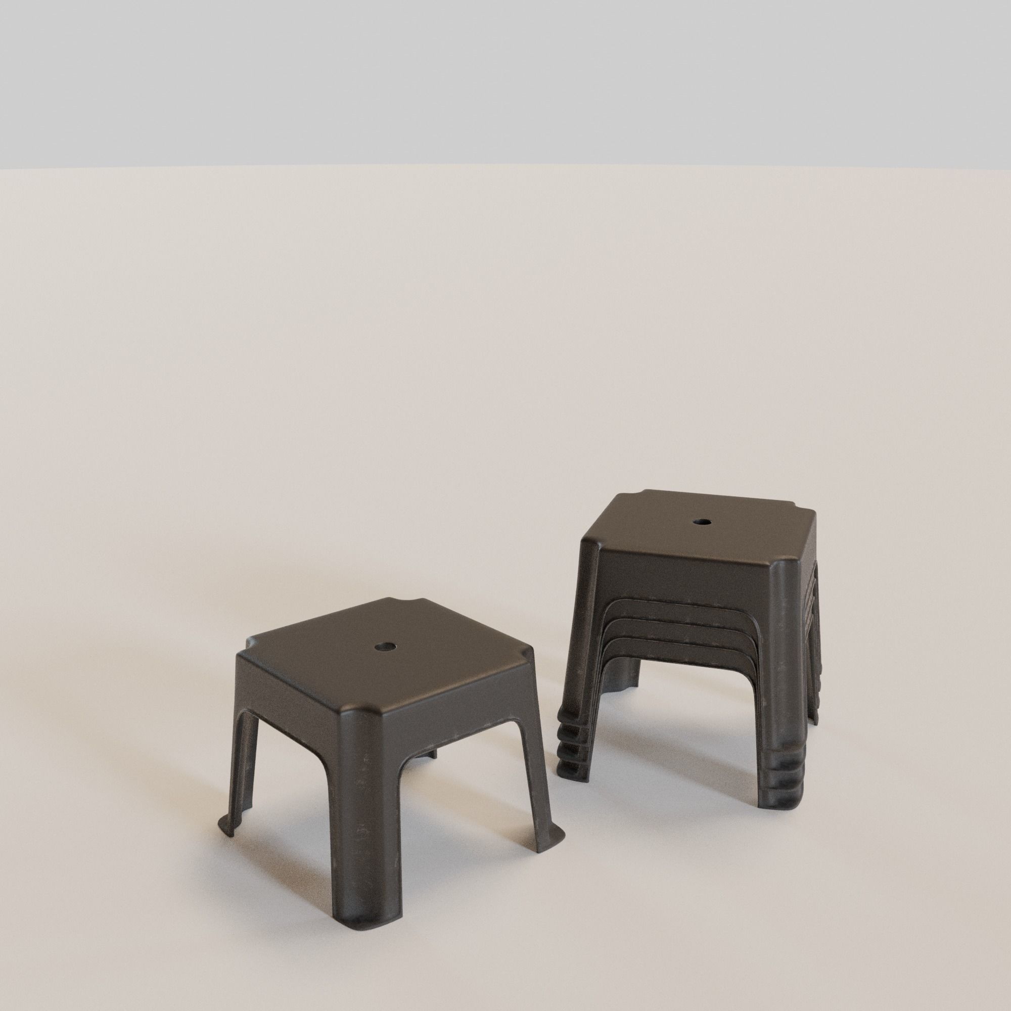 Stackable Small Plastic Stool Low-poly 3D model_5