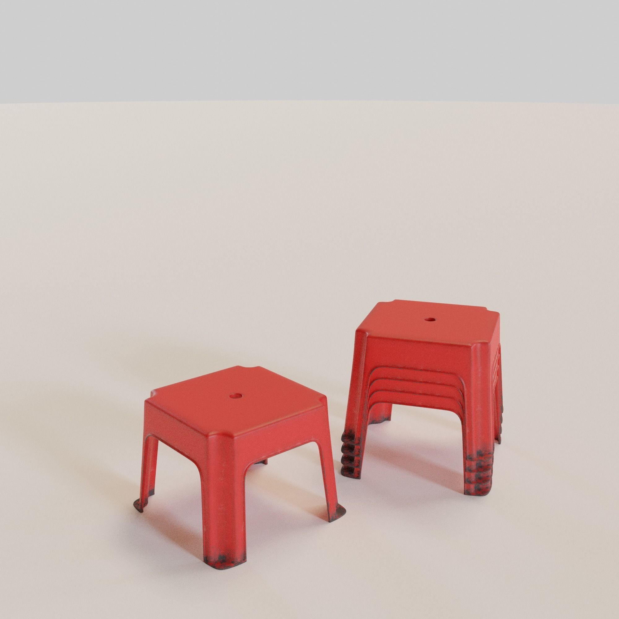 Stackable Small Plastic Stool Low-poly 3D model_7