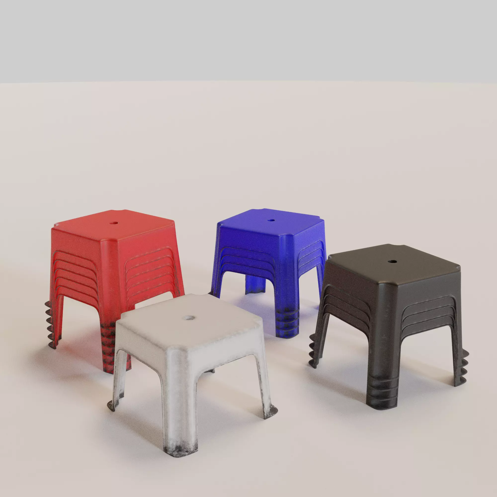Stackable Small Plastic Stool Low-poly 3D model_0