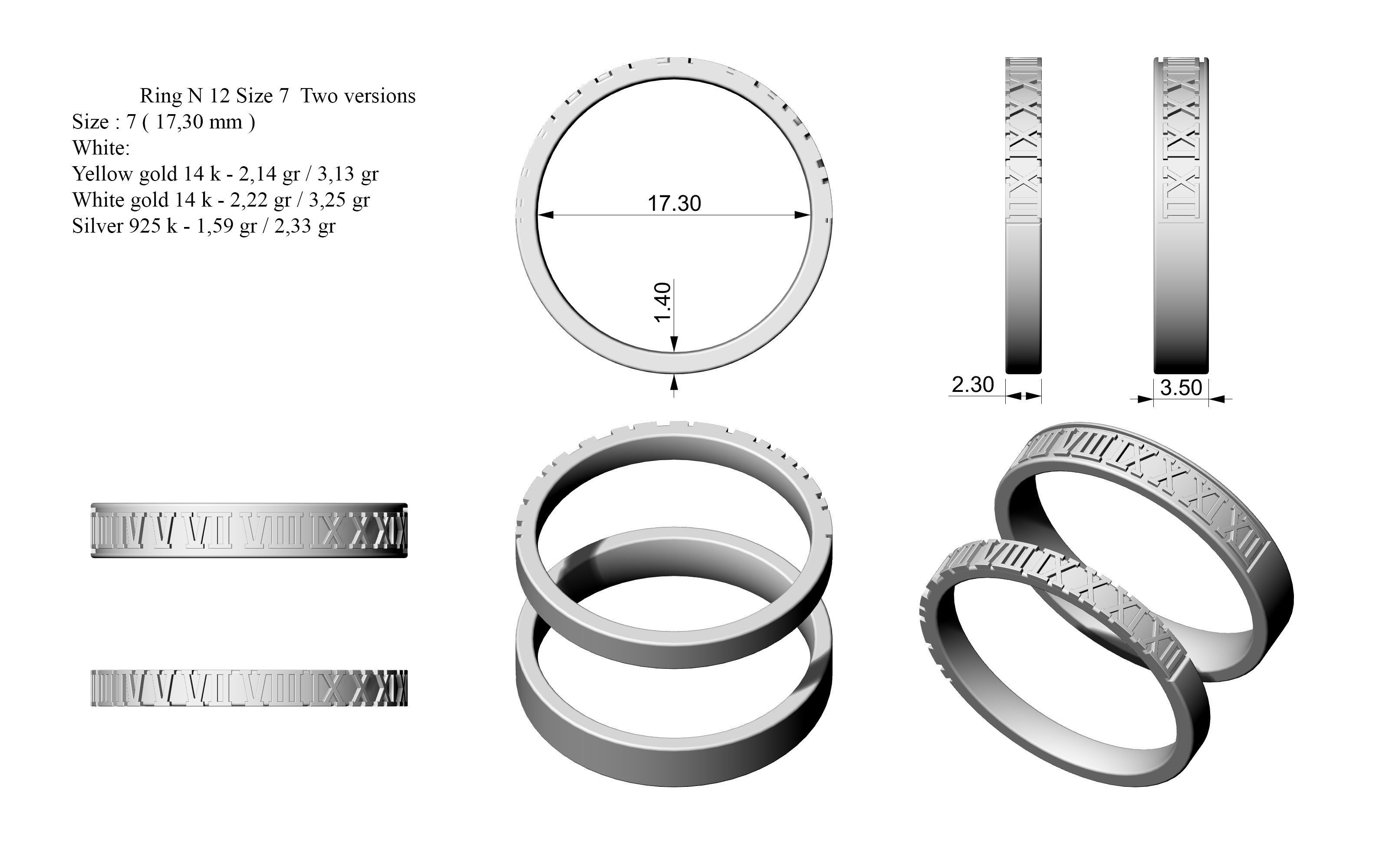 Ring N 12 Size 7  Two versions 3D print model_1