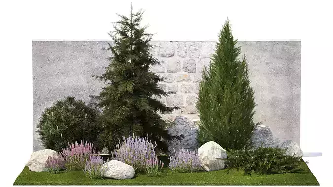 Beautiful garden lavender cypress spruce juniper 1376 3D model