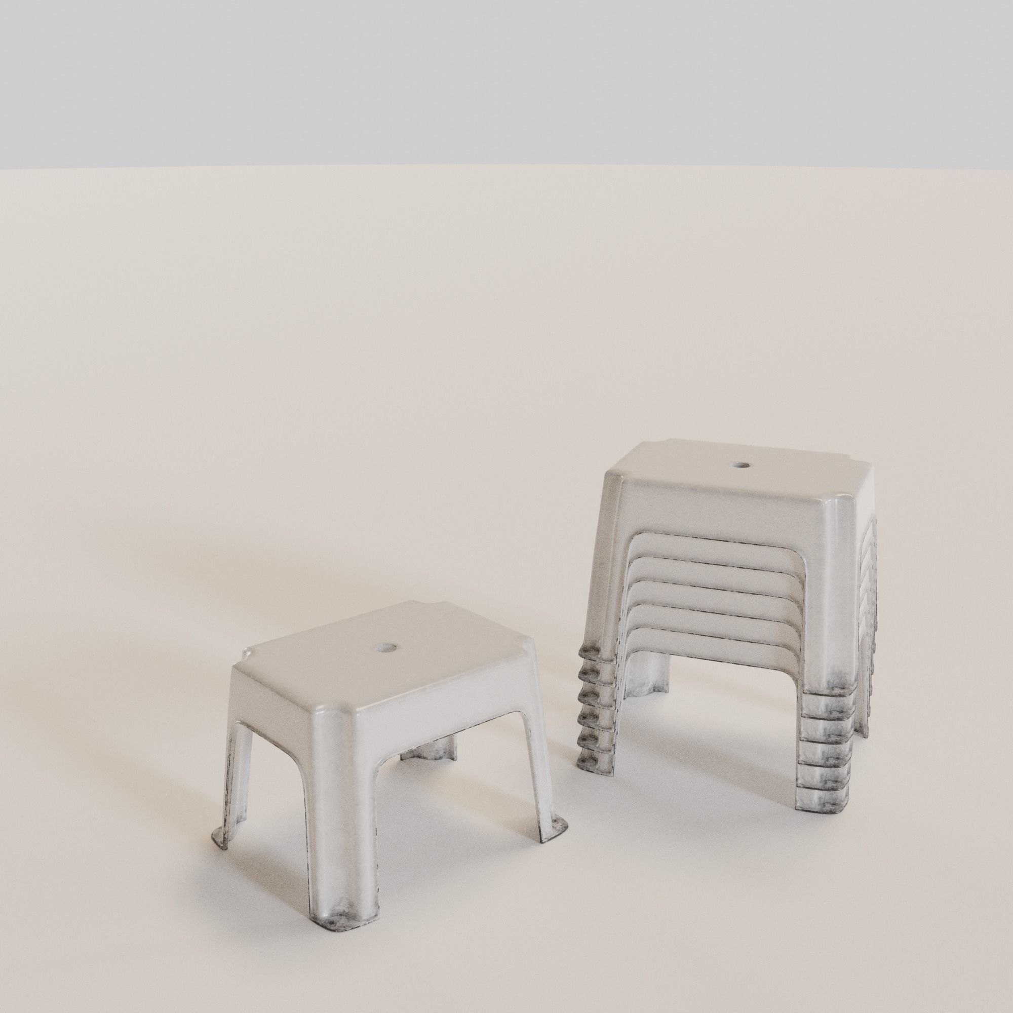 Stackable Small Plastic Stool Low-poly 3D model_4