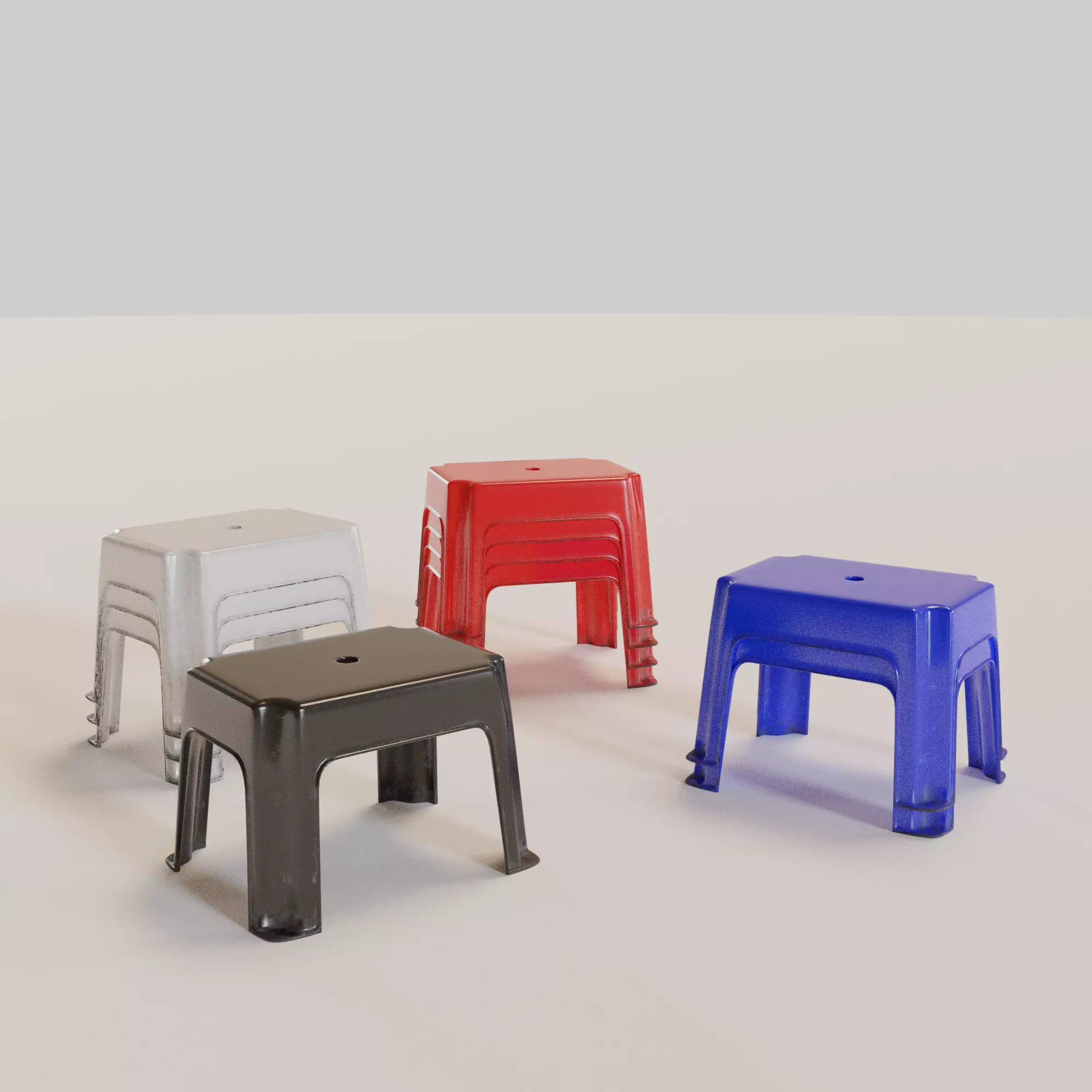 Stackable Small Plastic Stool Low-poly 3D model_0