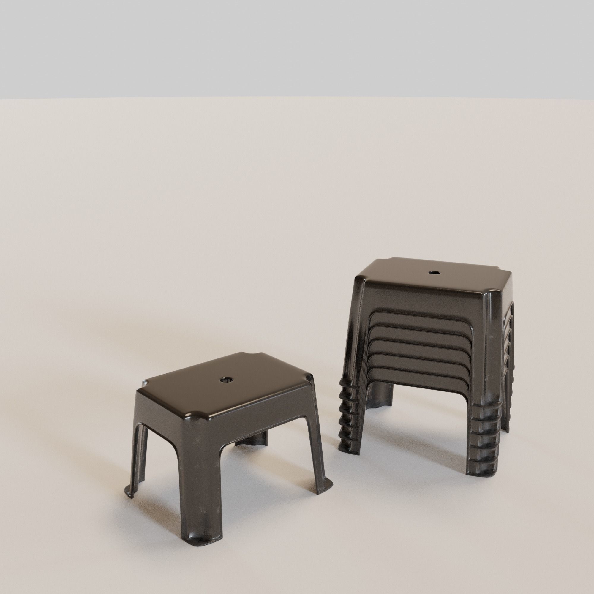 Stackable Small Plastic Stool Low-poly 3D model_1
