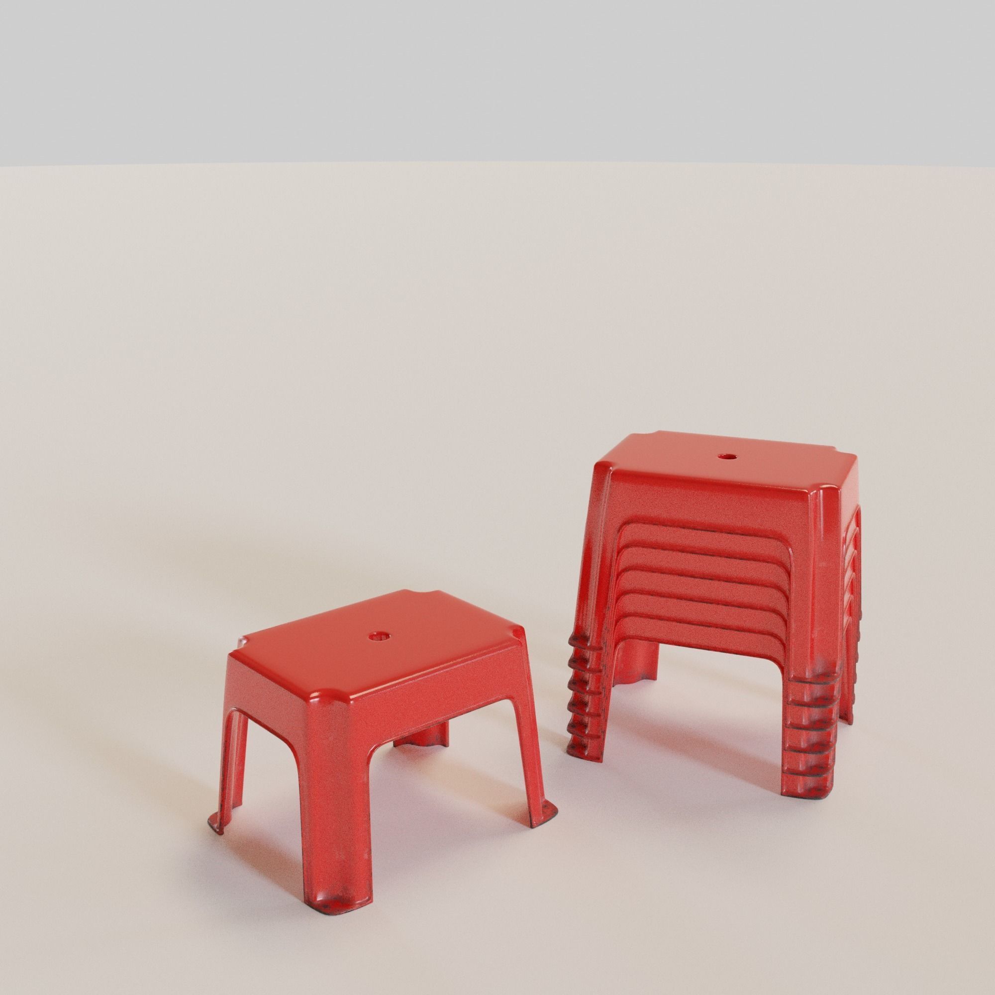 Stackable Small Plastic Stool Low-poly 3D model_3