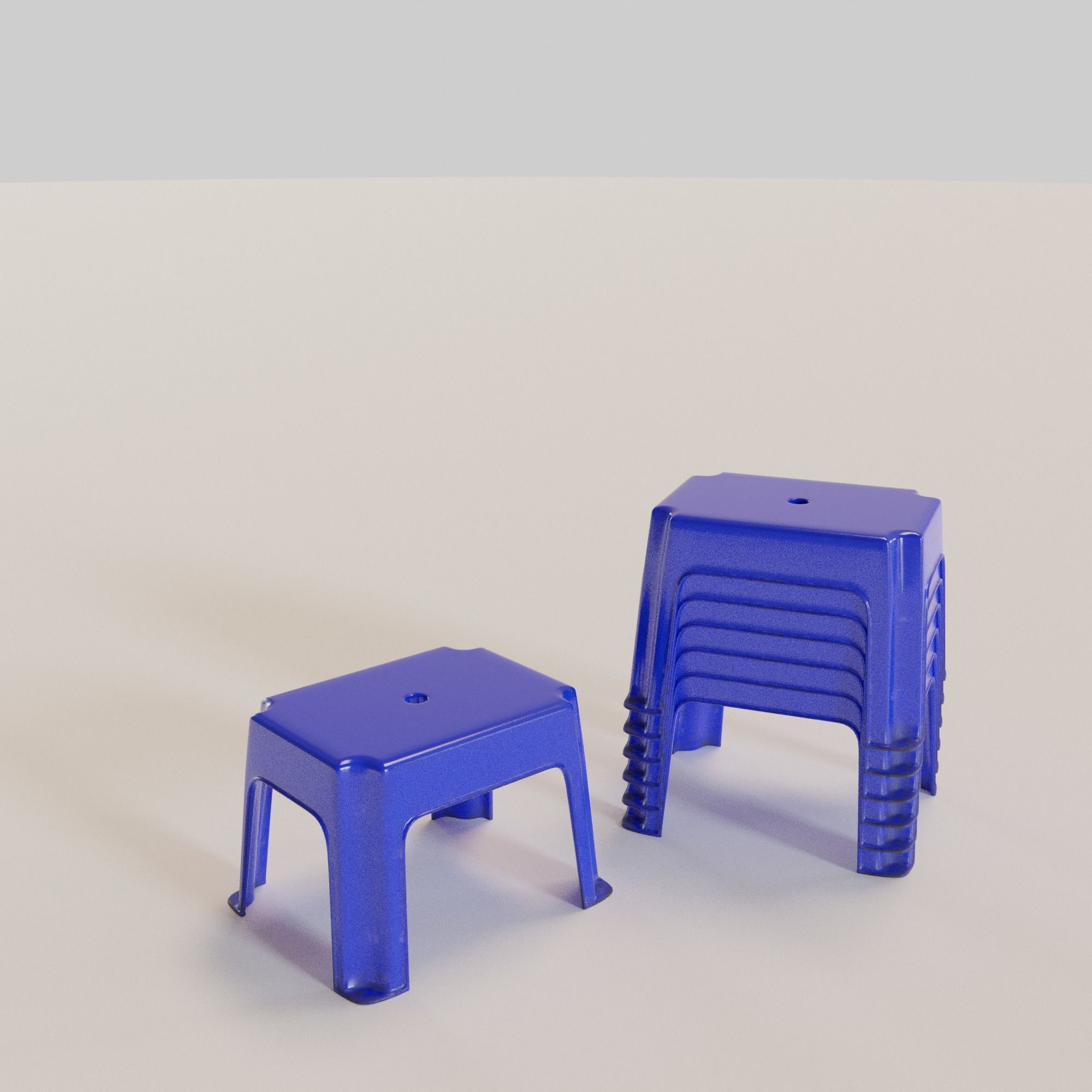 Stackable Small Plastic Stool Low-poly 3D model_2