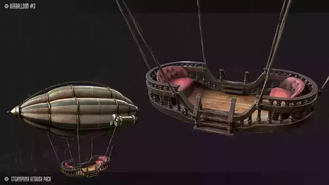 Steampunk Zeppelin Air Balloon Model Game Ready Kitbash Textured