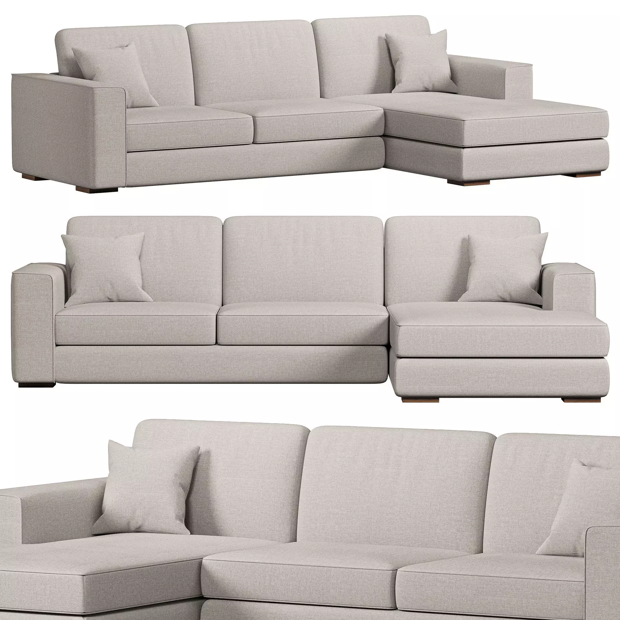 GREY SOFA WITH CHAISE LONGUE 3D model_0