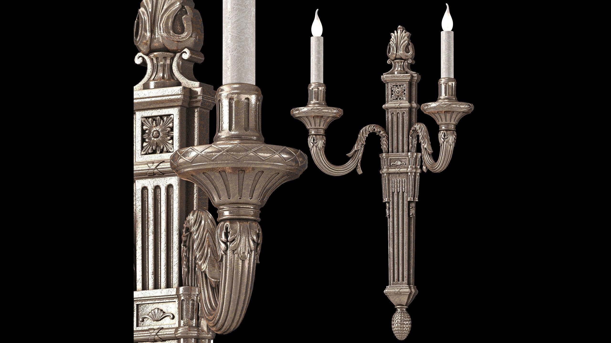 Ombres et Facettes louis XVI noir et argent wall light 3D model_2