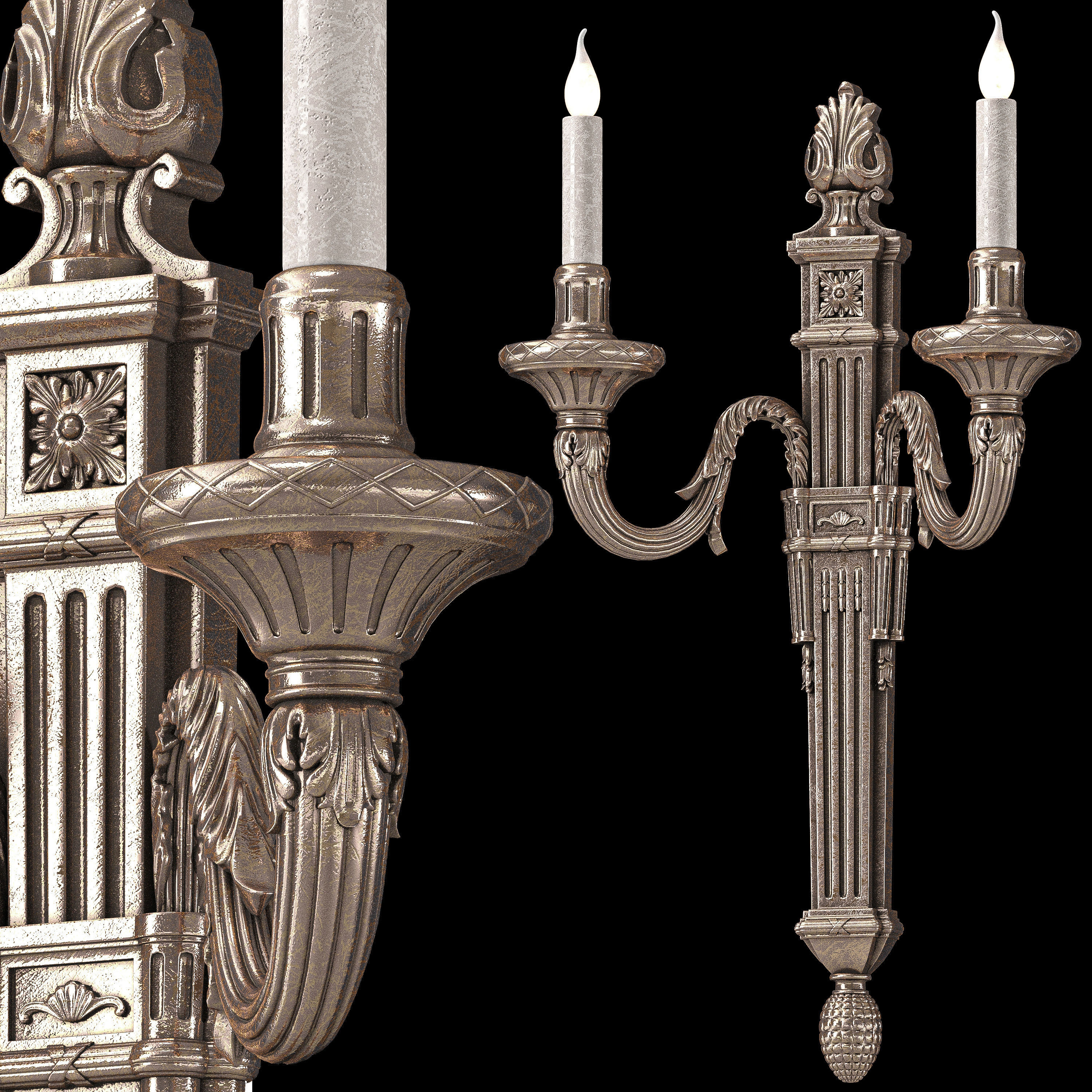 Ombres et Facettes louis XVI noir et argent wall light 3D model_3