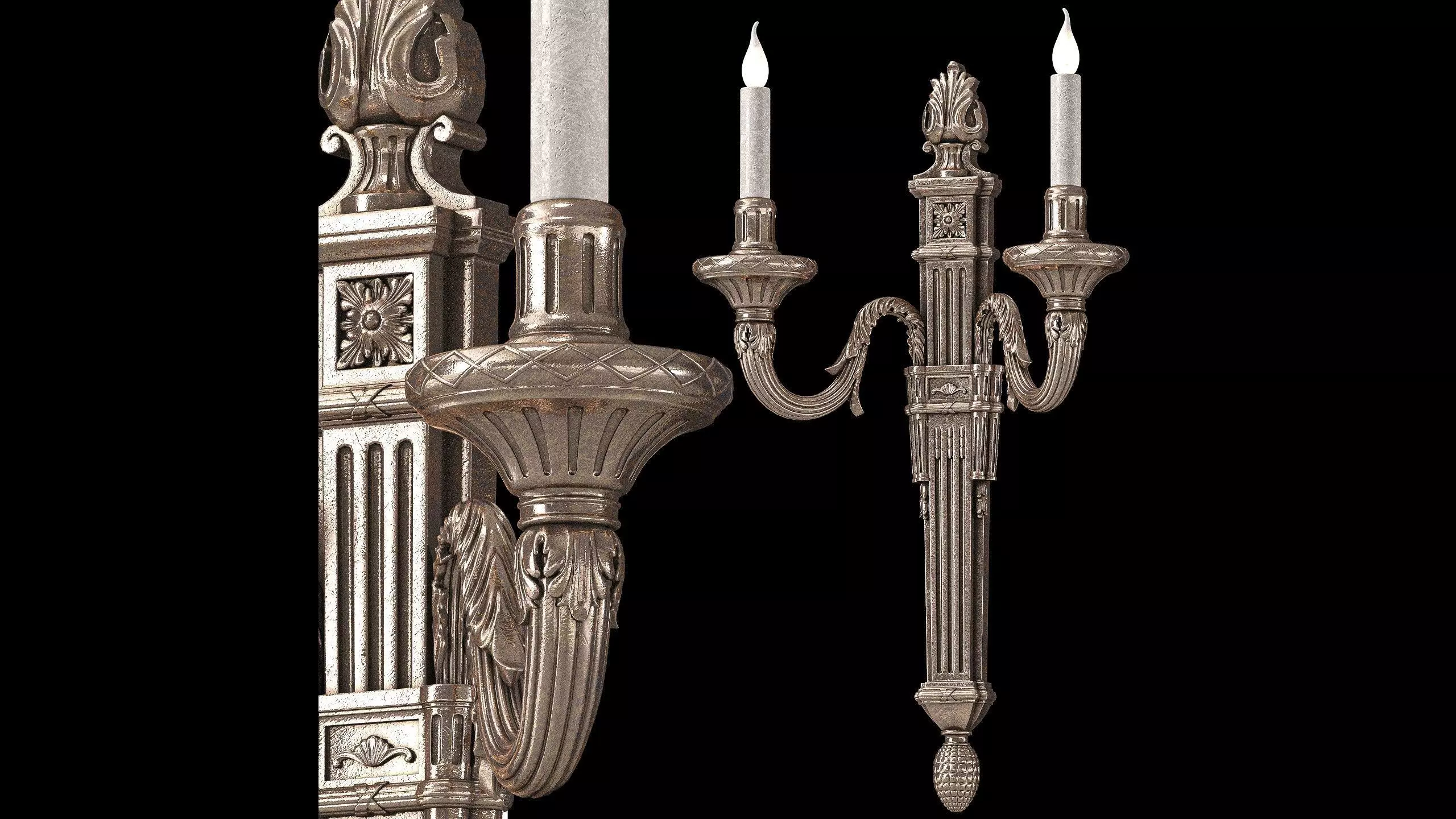 Ombres et Facettes louis XVI noir et argent wall light 3D model_0