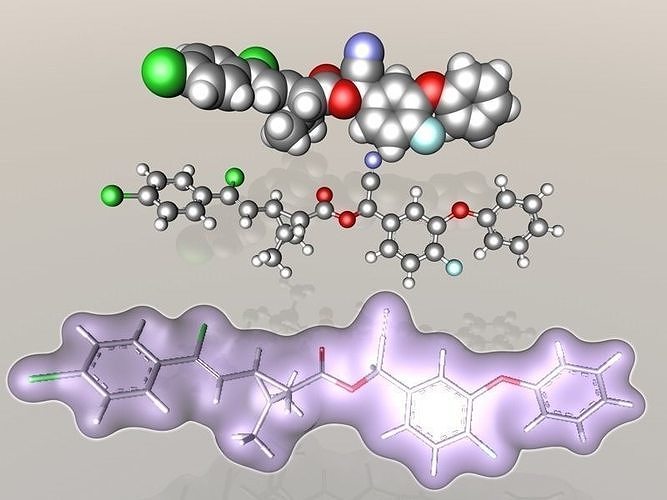 Flumethrin molecular structure light 3D model