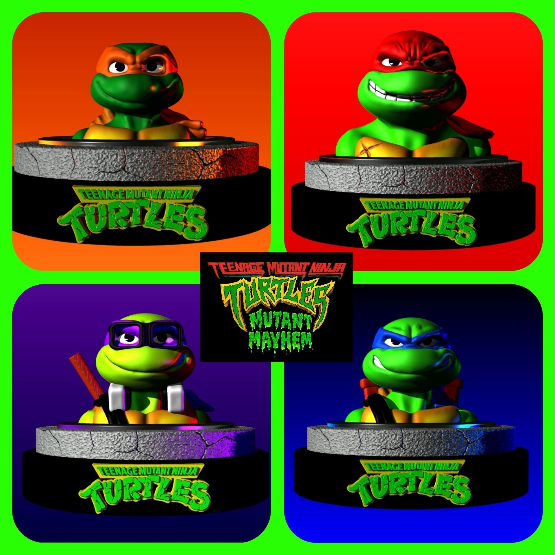 PACK 4 NINJA TURTLE MUTANT MAYHEM CAOS MUTANTE TORTUGA 3D print model_1