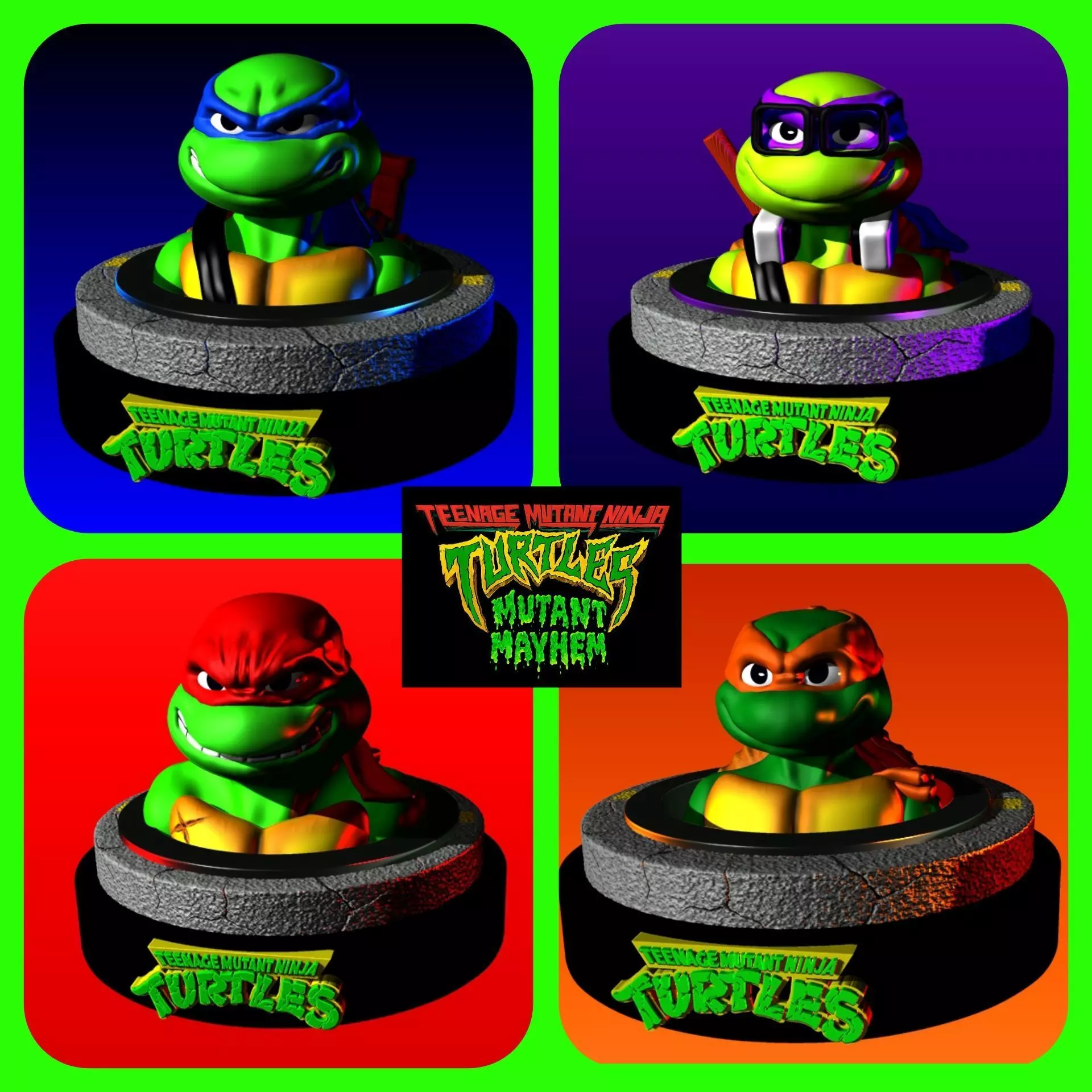 PACK 4 NINJA TURTLE MUTANT MAYHEM CAOS MUTANTE TORTUGA 3D print model_0