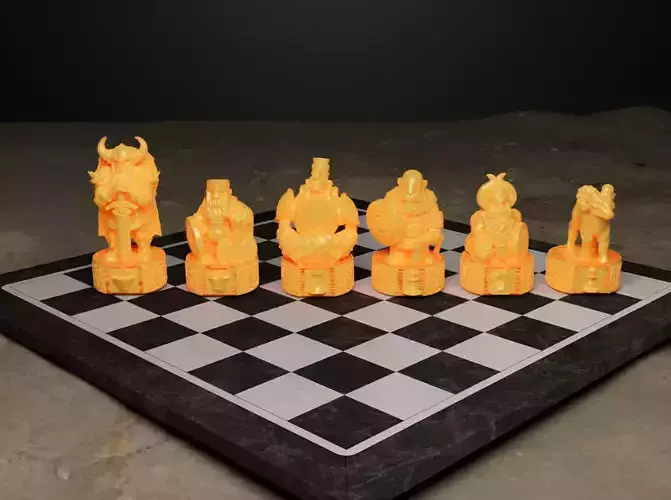 Dwarf Knight Figure Chess Set Hobbit Character Chess Pieces 3D print model