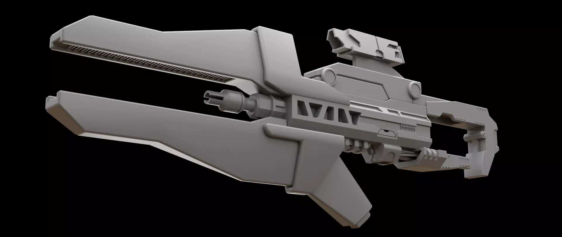 Mecha hard surface assault rifle 3D model_0