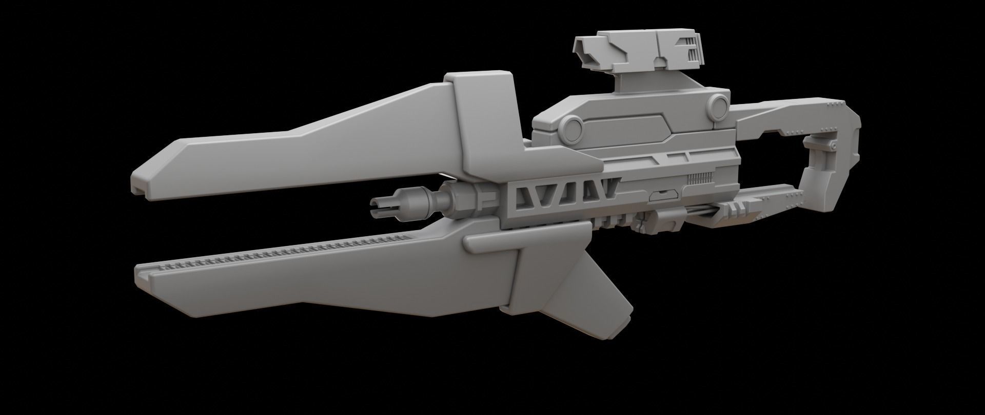 Mecha hard surface assault rifle 3D model_1