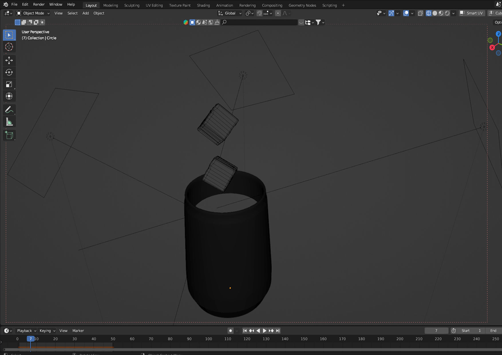 3D cup with ice cubes simulation in Blender 3D model_4