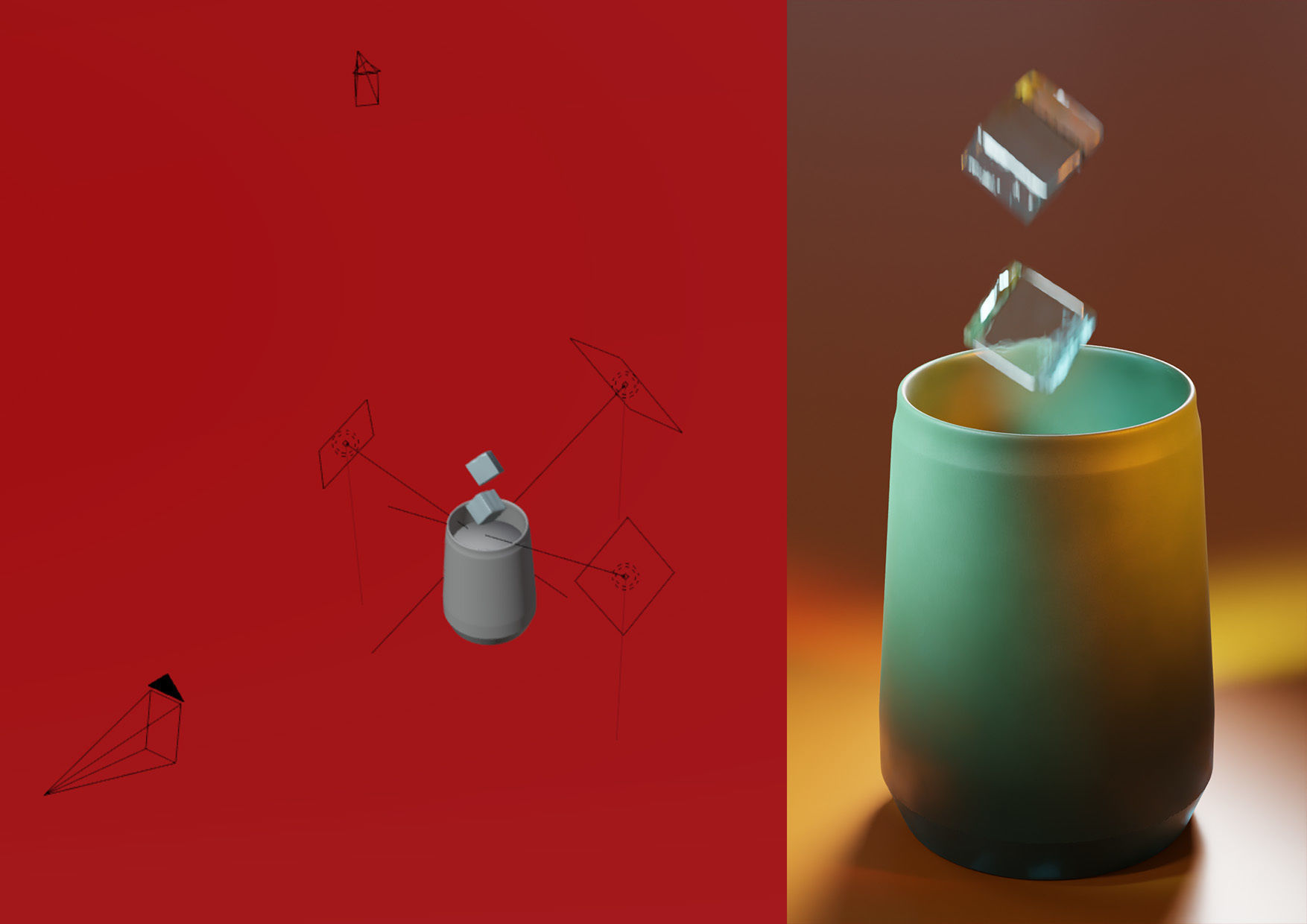 3D cup with ice cubes simulation in Blender 3D model_2