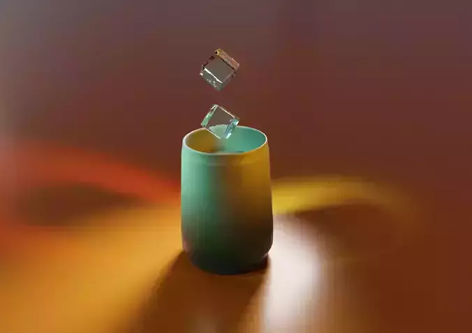 3D cup with ice cubes simulation in Blender 3D model