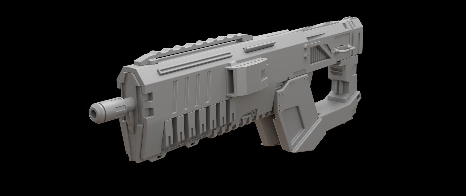 Mecha hard surface assault rifle 3D model_2