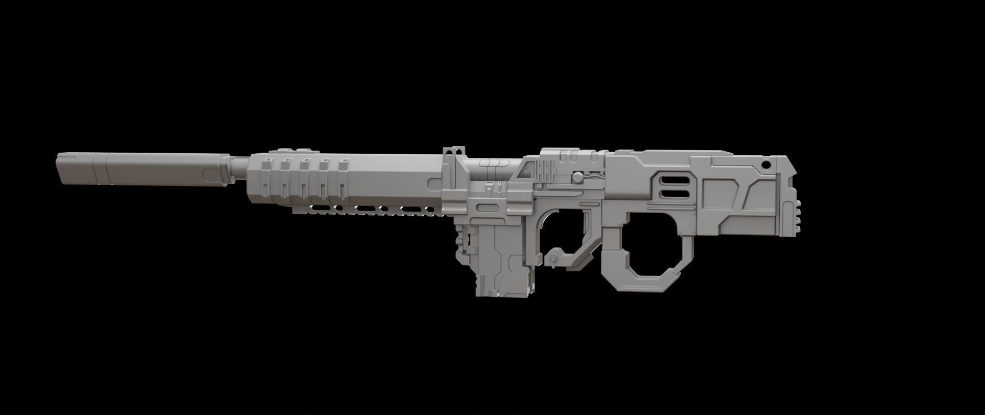 Mecha hard surface assault rifle 3D model_10